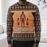 Custom Basketball Daddy’s Dream Team Sweater: All-Over Print Holiday Knit Pullover