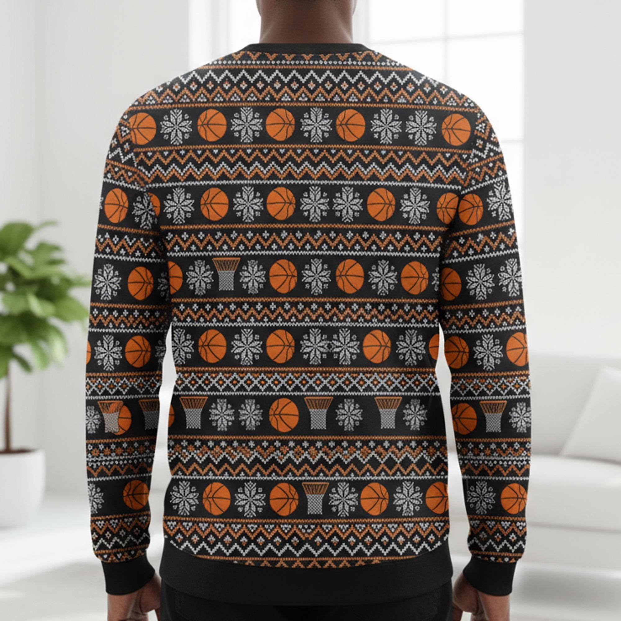 Custom Basketball Daddy’s Dream Team Sweater: All-Over Print Holiday Knit Pullover