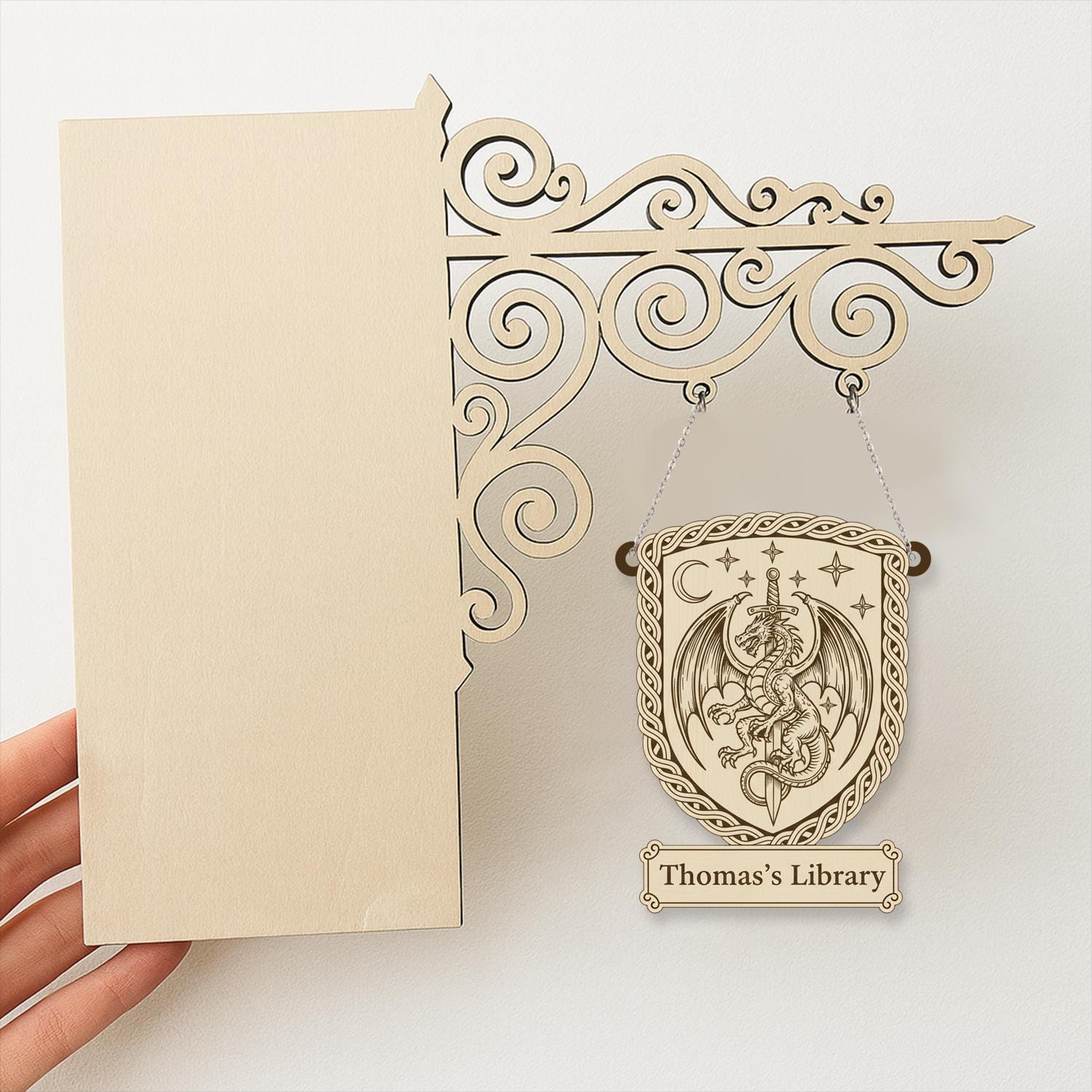 Personalized Dragon Bookshelf Sign – Fantasy Library Decor