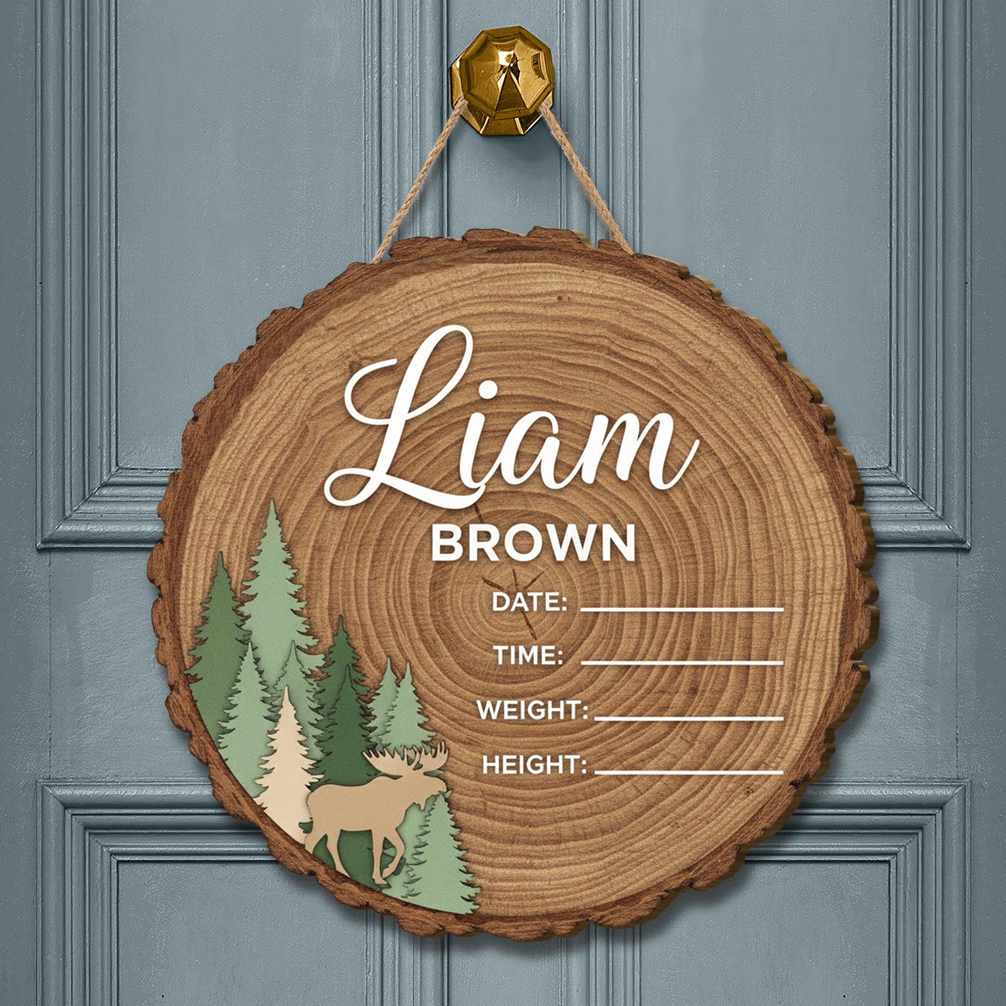 Wood Birth Announcement Sign | Baby Round Wood Slice Sign