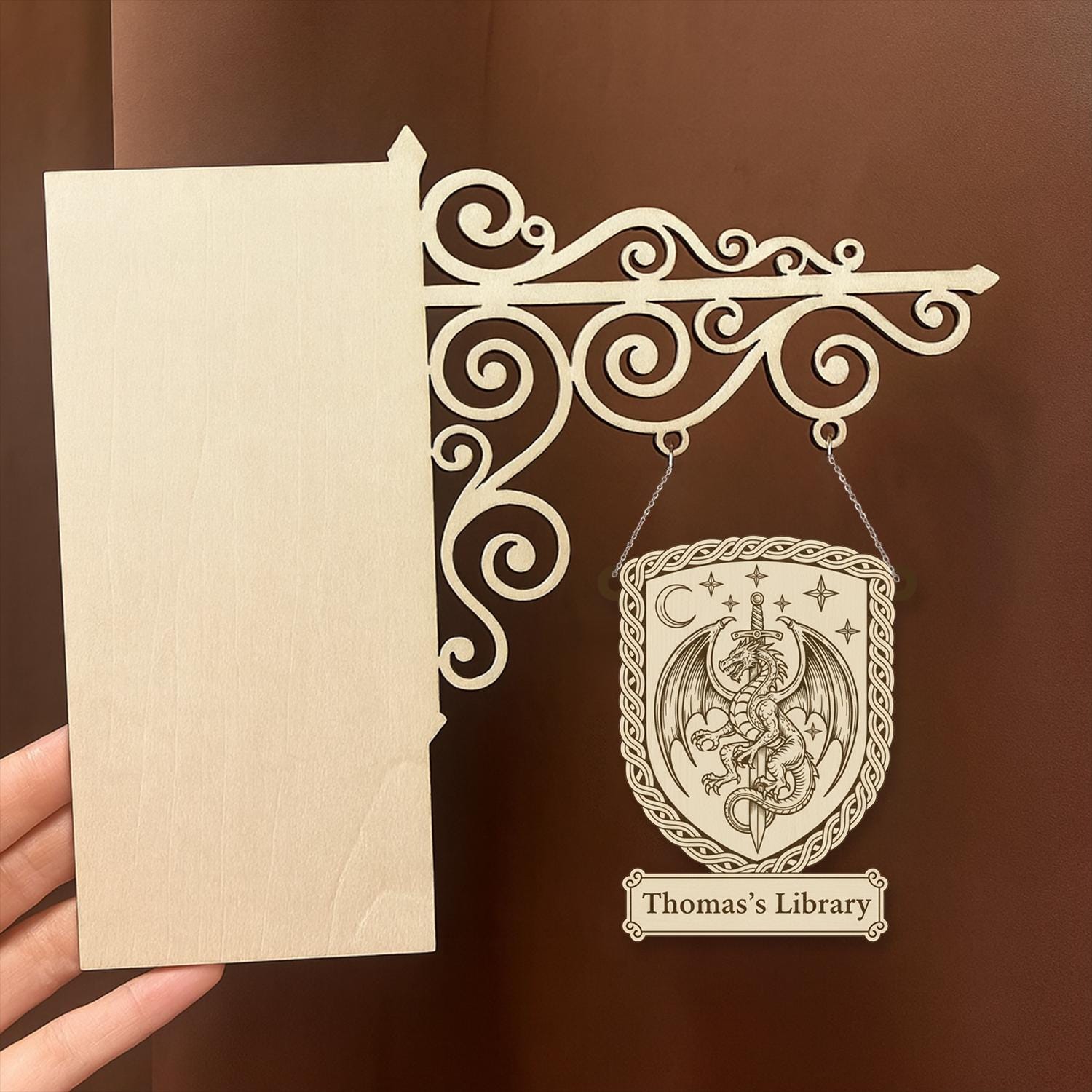 Personalized Dragon Bookshelf Sign – Fantasy Library Decor
