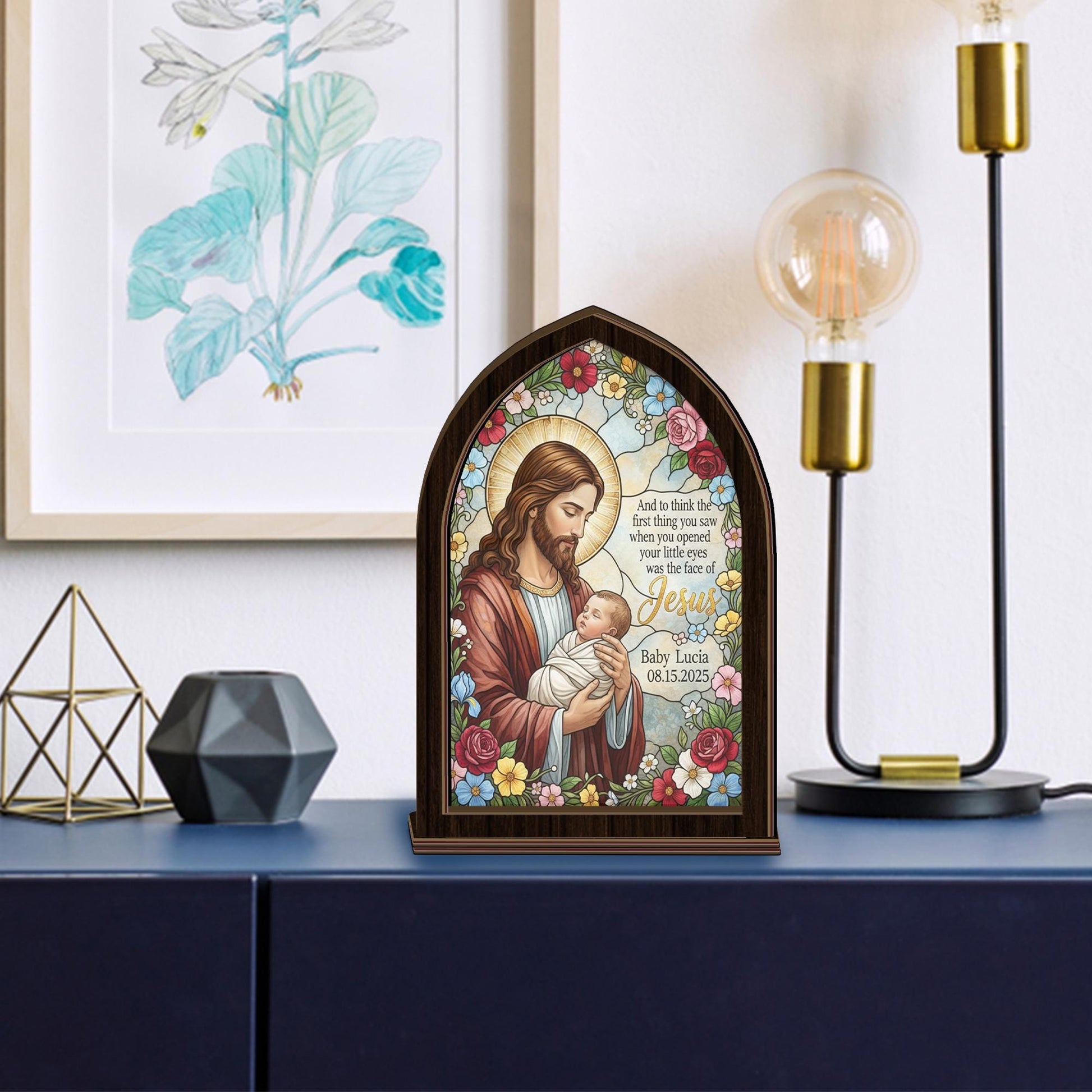 Personalized Jesus Baby Candle Holder Plaque – Custom Baptism Memorial Gift