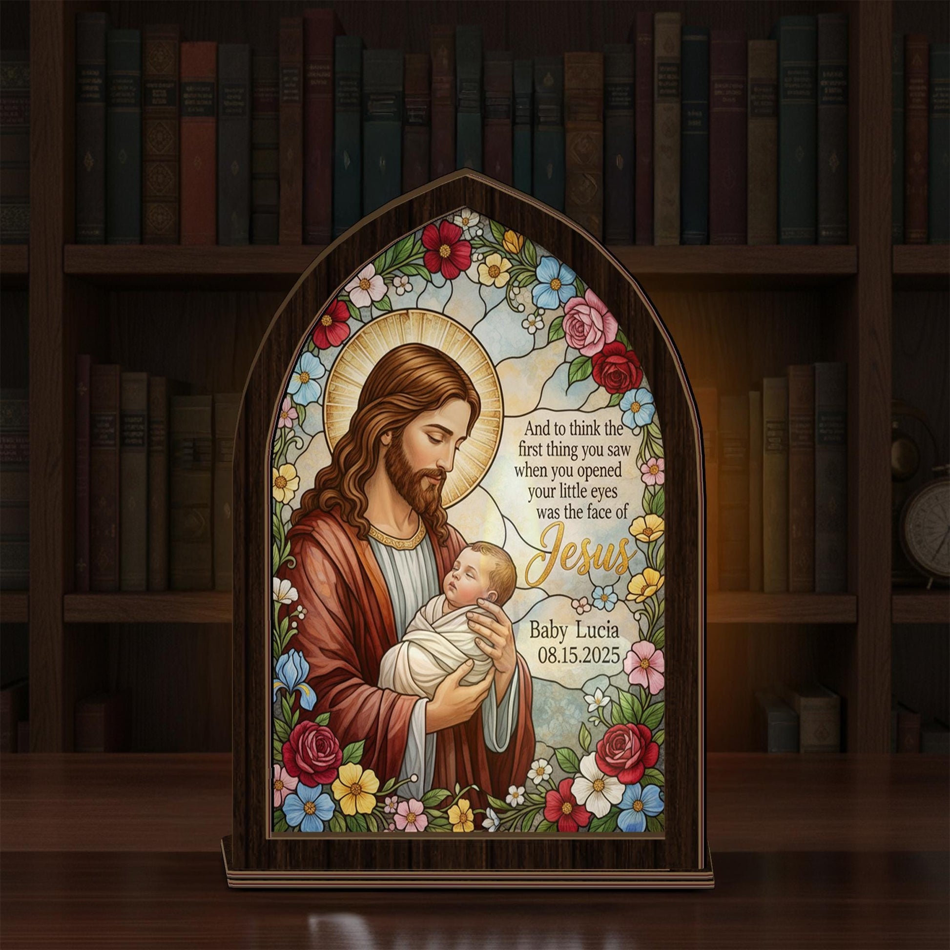 Personalized Jesus Baby Candle Holder Plaque – Custom Baptism Memorial Gift
