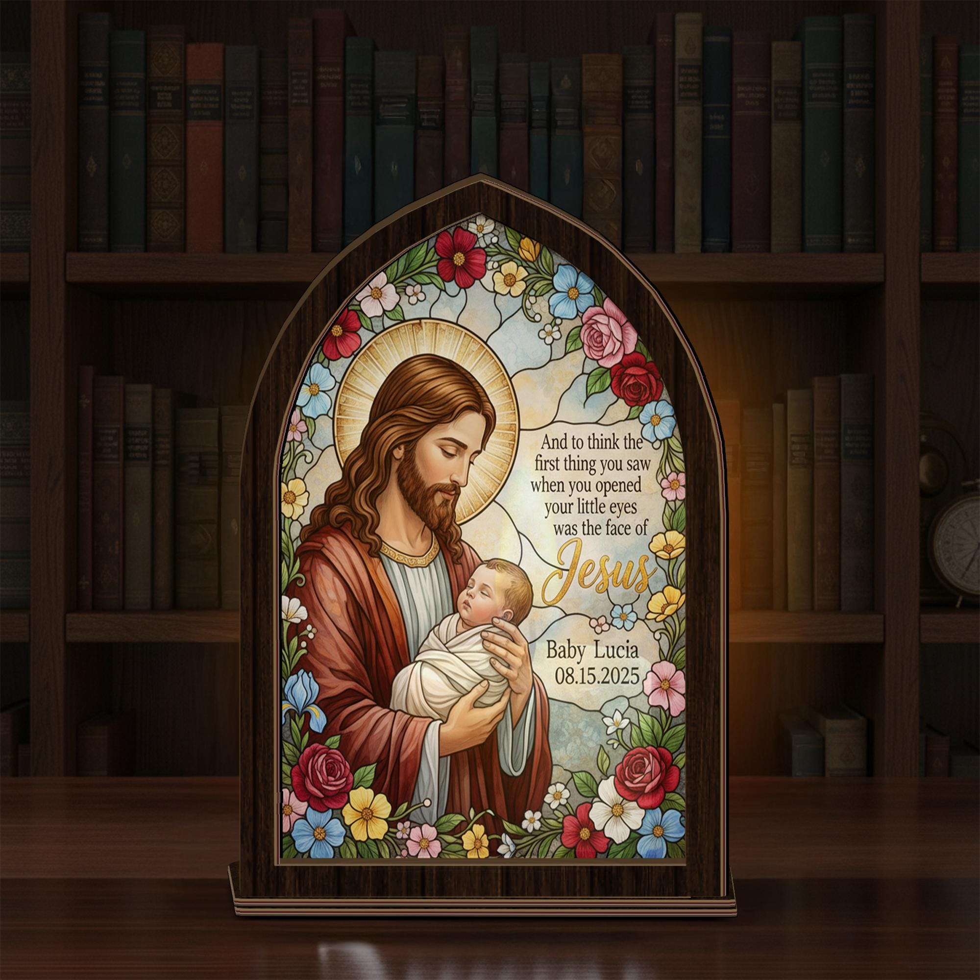 Personalized Jesus Baby Candle Holder Plaque – Custom Baptism Memorial Gift