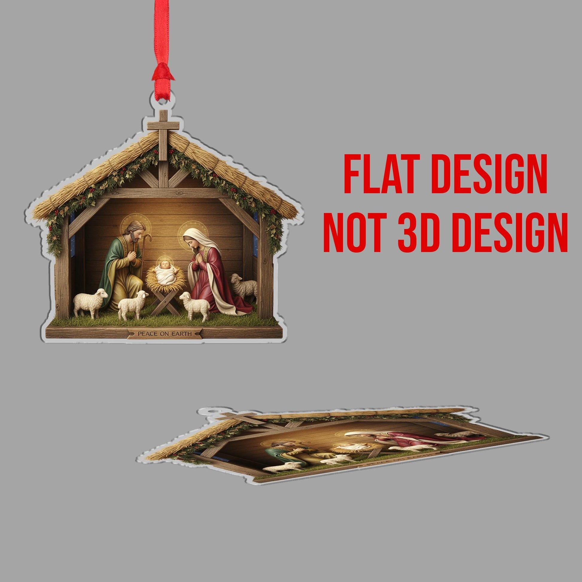 Nativity Ornament – “Peace on Earth” Religious Christmas Tree Hanging Decoration