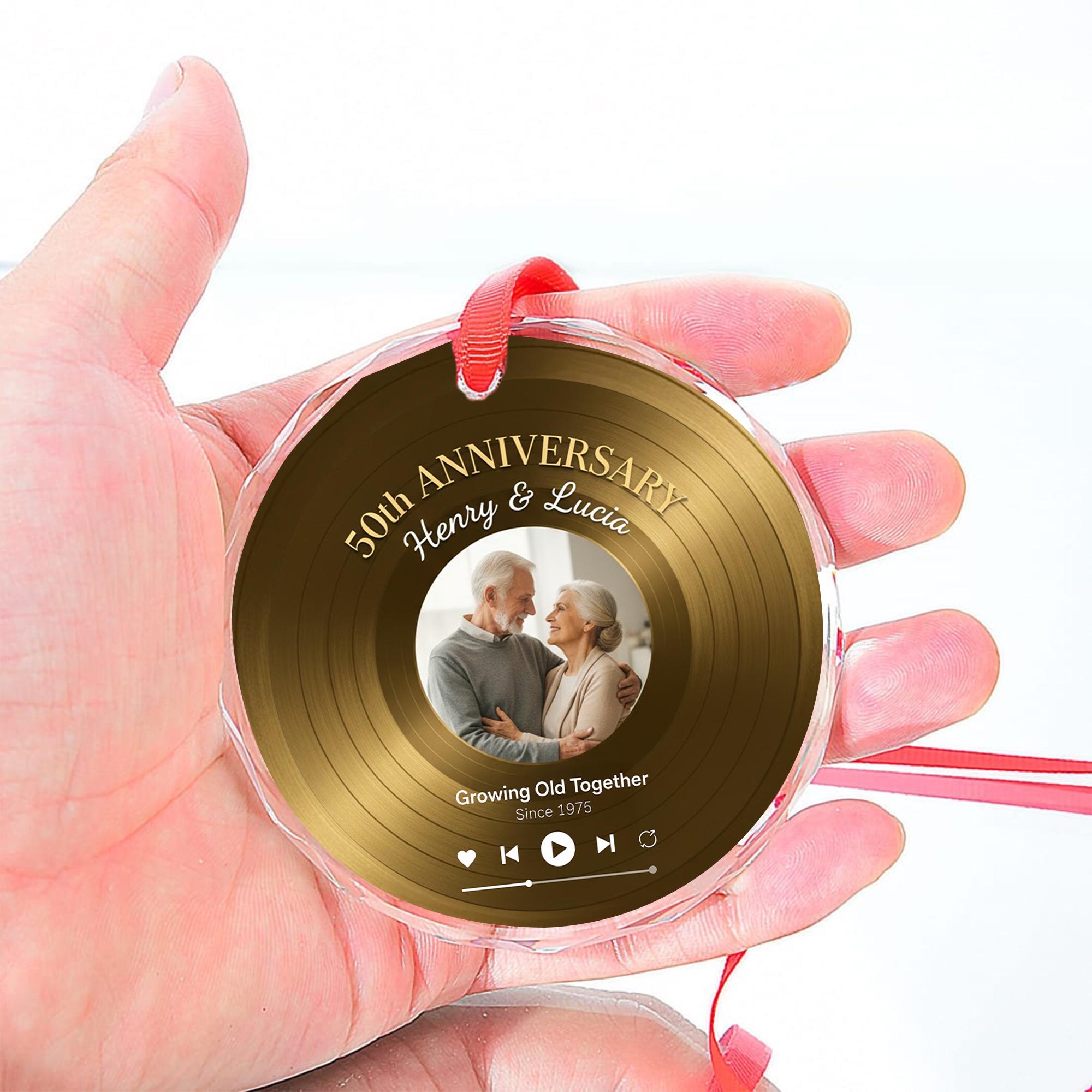 Personalized Glass Anniversary Ornament • Record Design Hanging Decoration