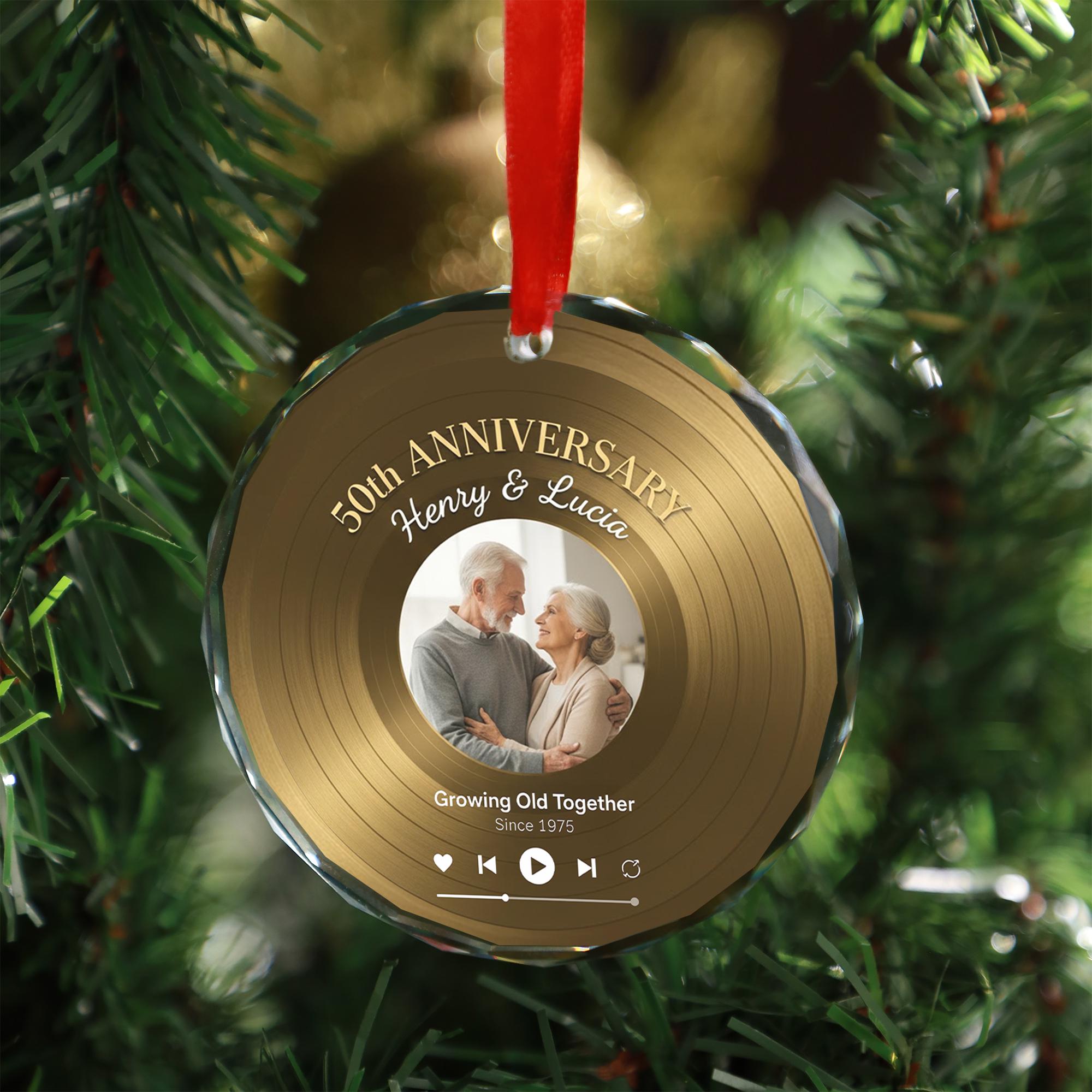 Personalized Glass Anniversary Ornament • Record Design Hanging Decoration