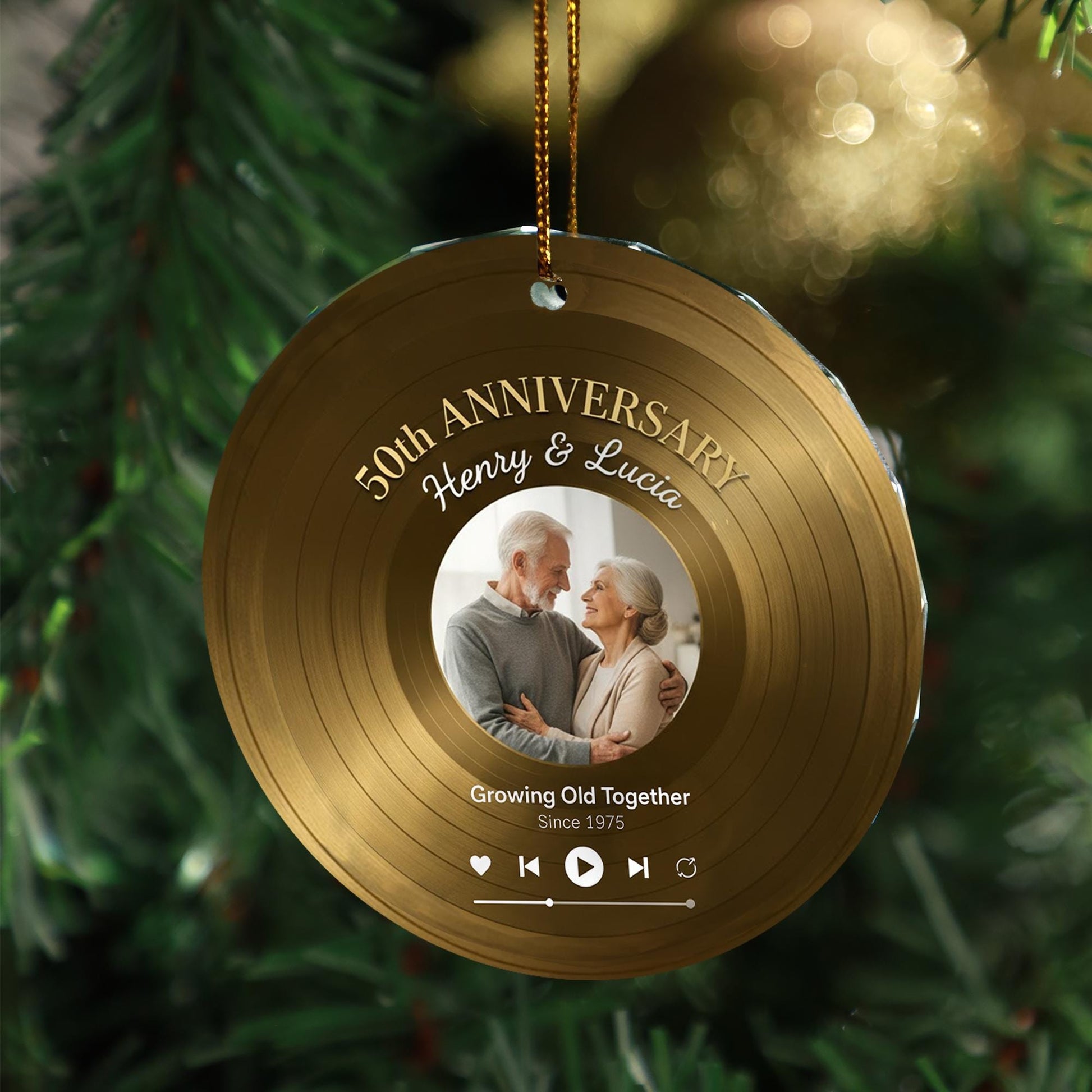 Personalized Glass Anniversary Ornament • Record Design Hanging Decoration