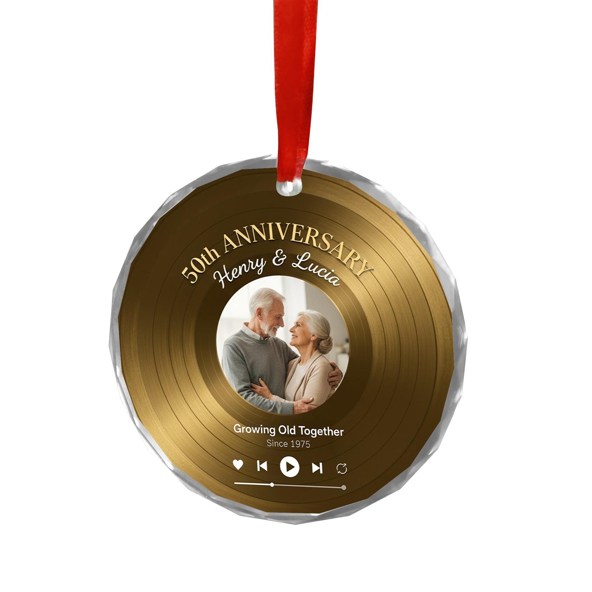 Personalized Glass Anniversary Ornament • Record Design Hanging Decoration