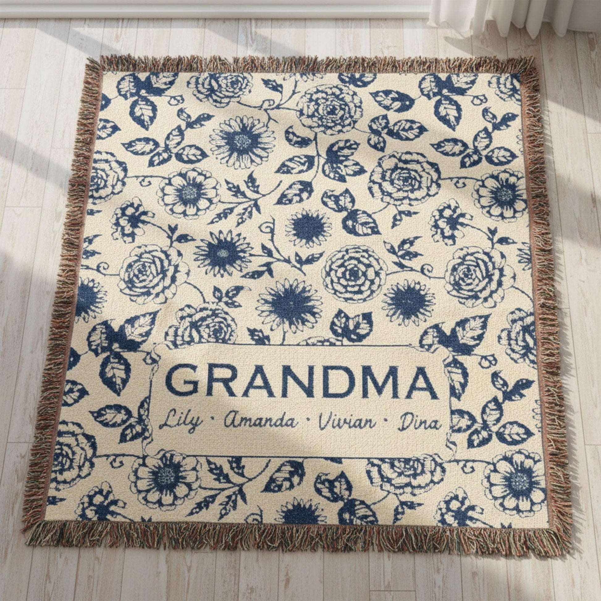 Custom Coastal Family Christmas Tree Woven Blanket: Ocean-Inspired Holiday Beach House Decor