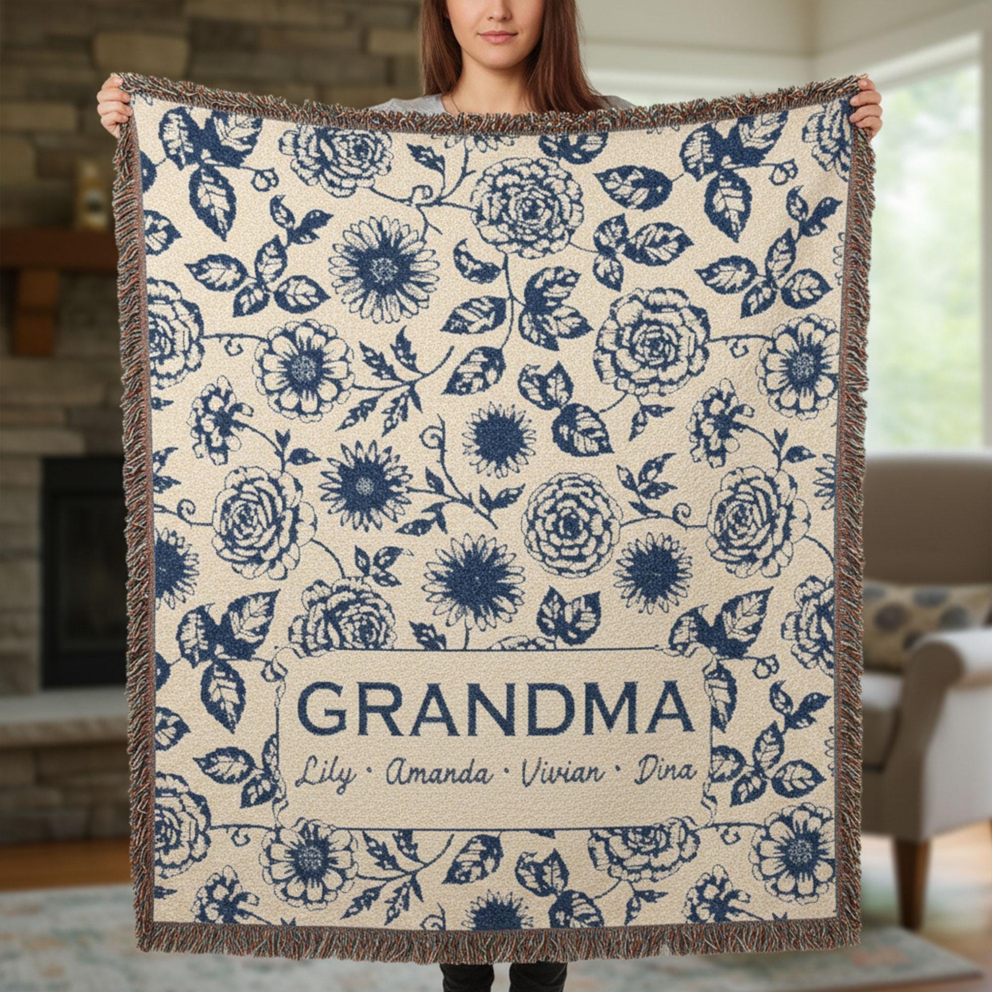 Custom Coastal Family Christmas Tree Woven Blanket: Ocean-Inspired Holiday Beach House Decor