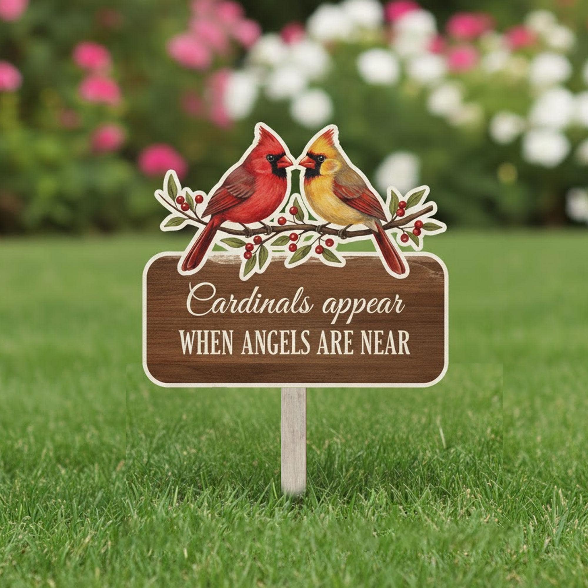 Cardinal Memorial Garden Marker: In Loving Memory Wood Sign