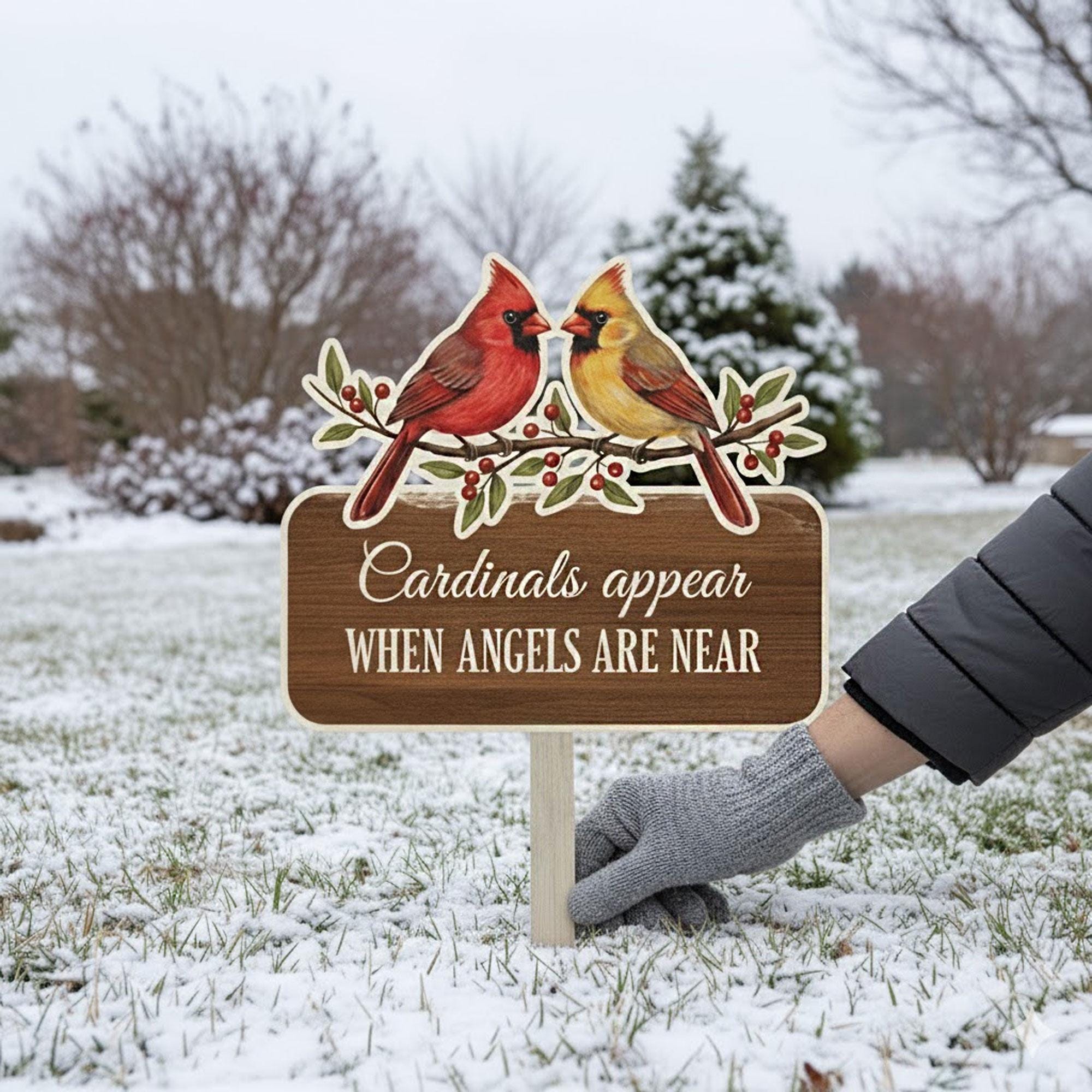 Cardinal Memorial Garden Marker: In Loving Memory Wood Sign