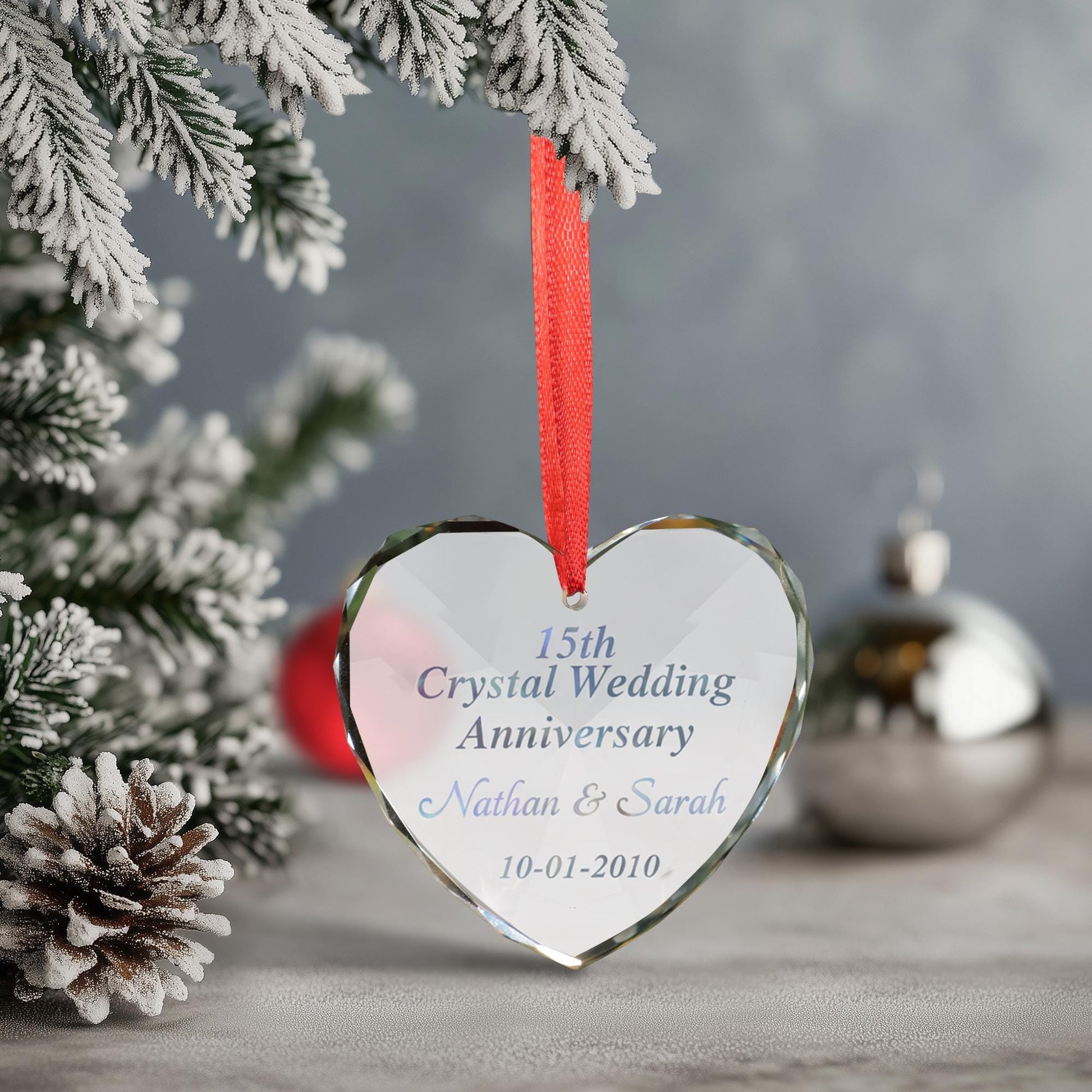 Personalized Crystal Heart Anniversary Ornament – 15th Anniversary Gift for Couples