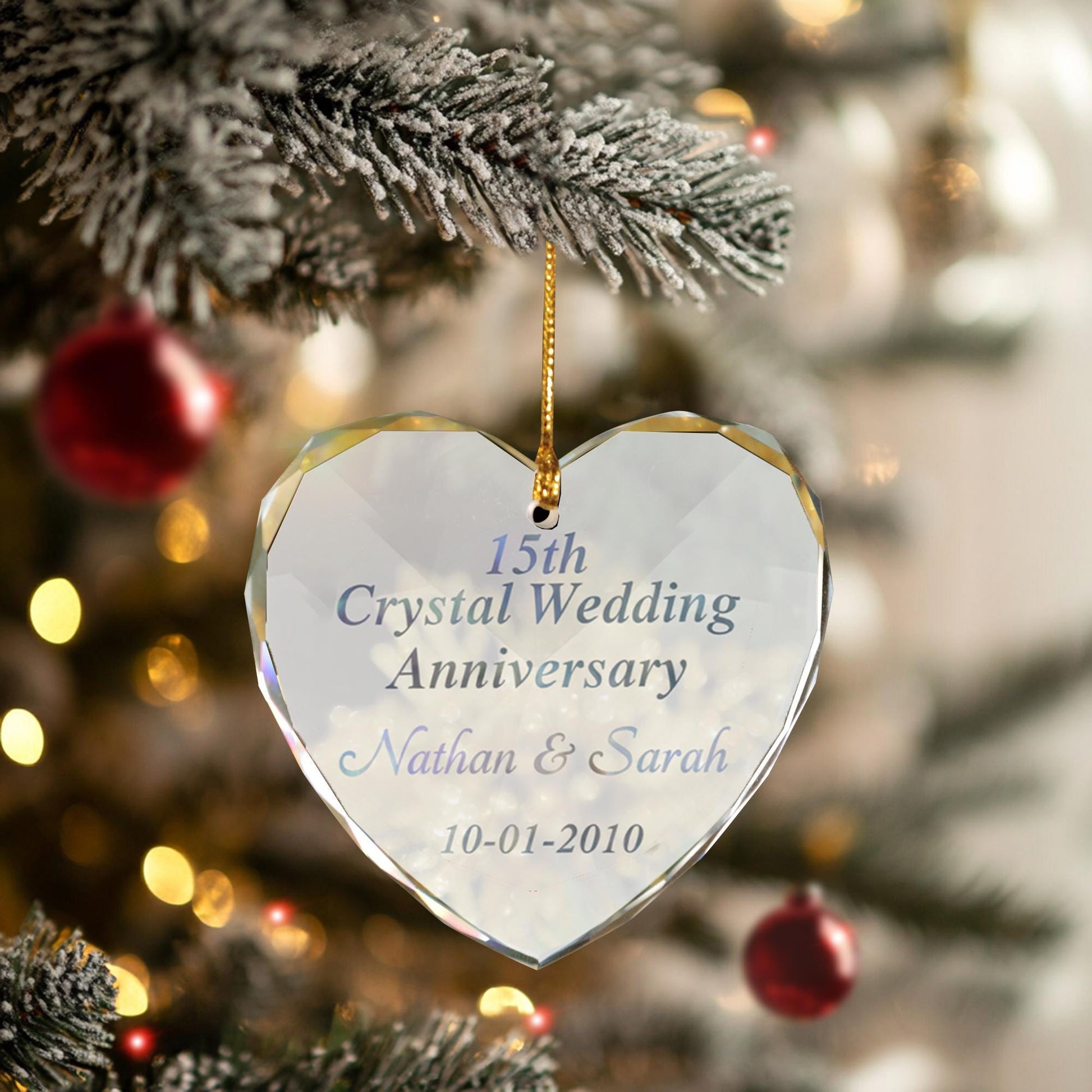 Personalized Crystal Heart Anniversary Ornament – 15th Anniversary Gift for Couples