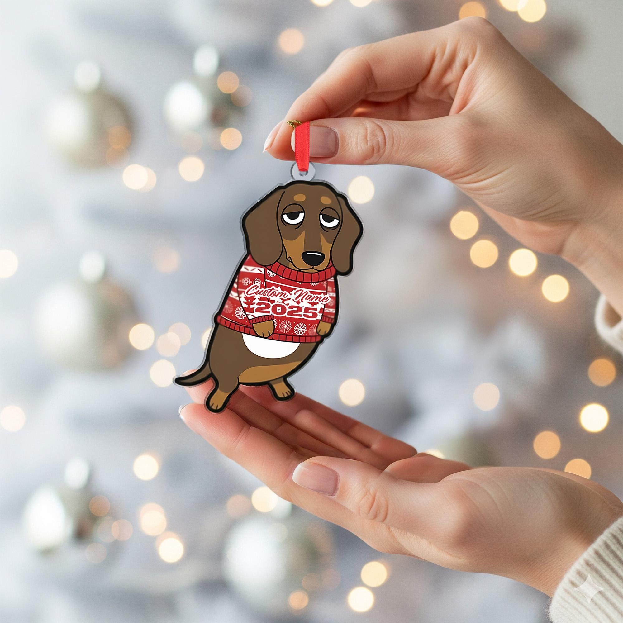 Personalized Dachshund Ornament – Custom Name Christmas Sweater Dog Decoration