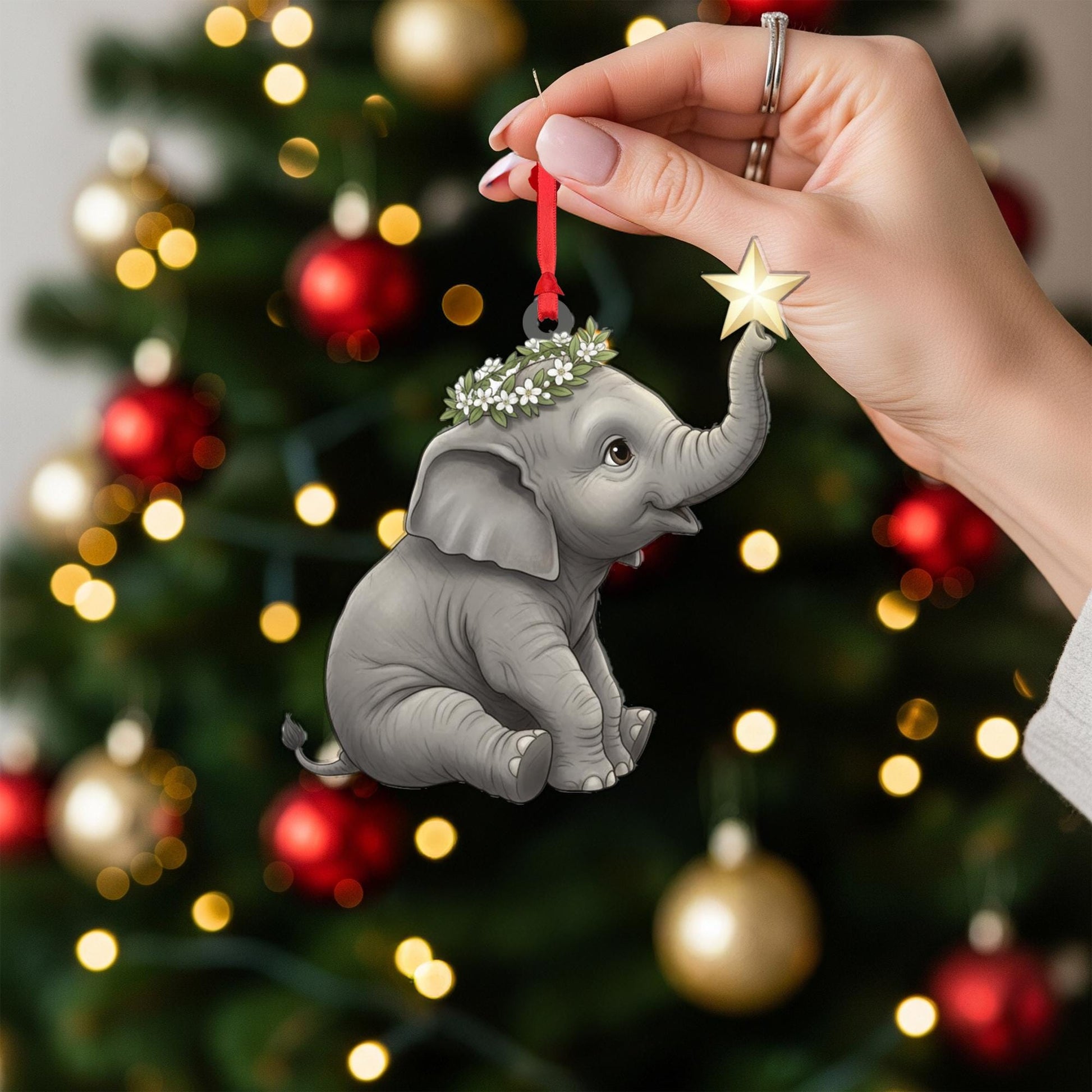 Elephant Ornament – Baby Animal Christmas Decoration with Star