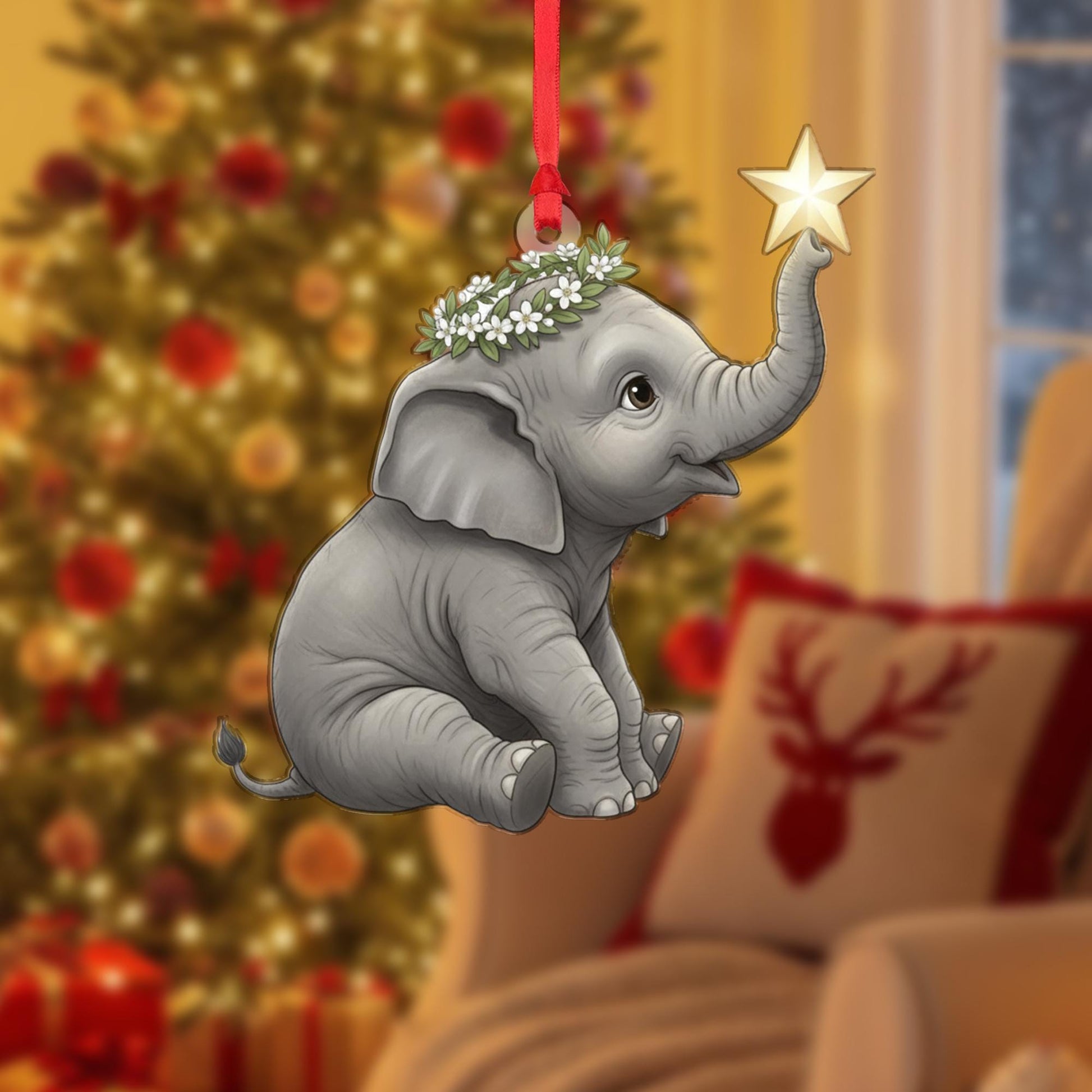 Elephant Ornament – Baby Animal Christmas Decoration with Star