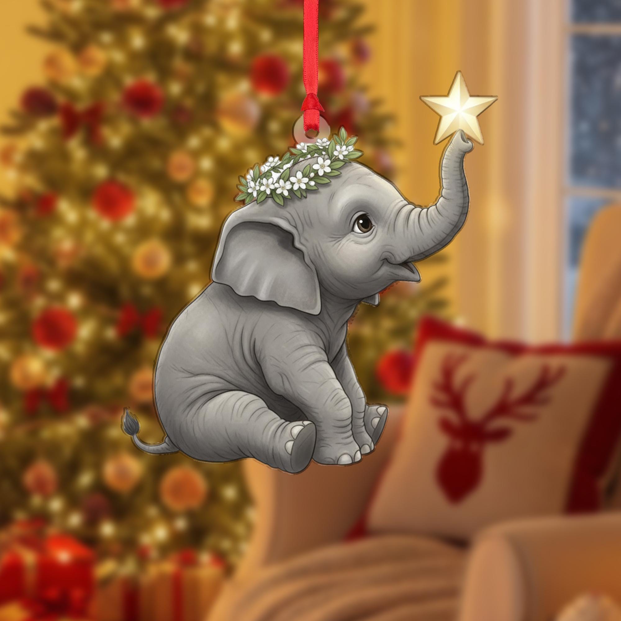 Elephant Ornament – Baby Animal Christmas Decoration with Star