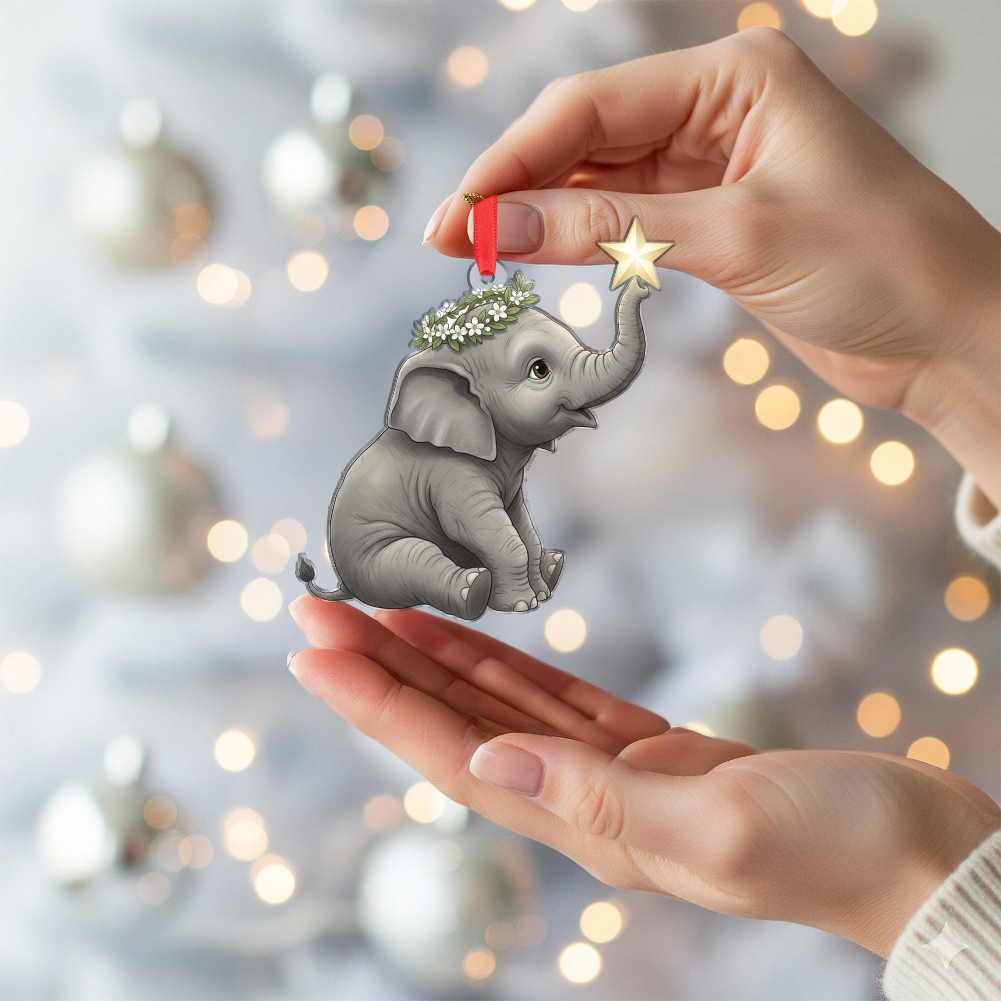 Elephant Ornament – Baby Animal Christmas Decoration with Star