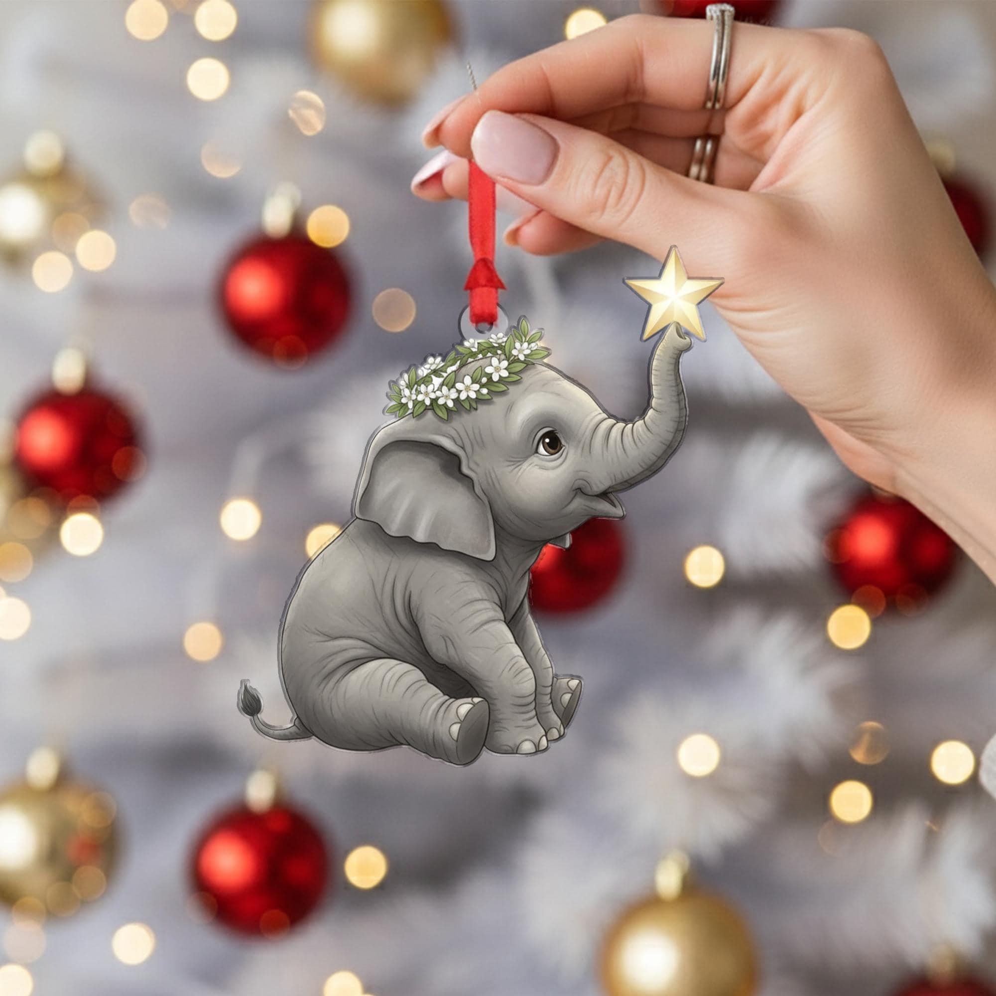Elephant Ornament – Baby Animal Christmas Decoration with Star