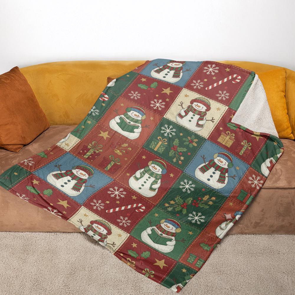 Christmas Snowman Fleece Blanket | Holiday Throw Blanket with Winter Pattern and Cozy Home Decor