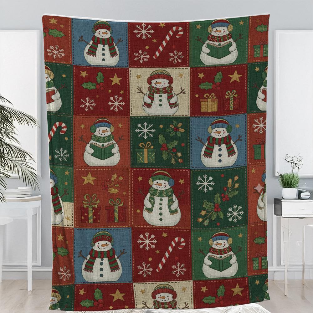 Christmas Snowman Fleece Blanket | Holiday Throw Blanket with Winter Pattern and Cozy Home Decor