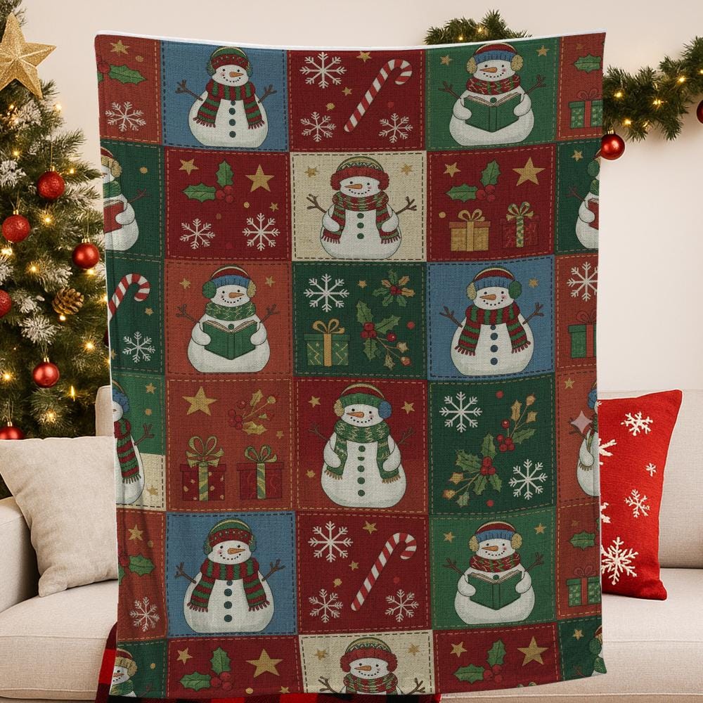 Christmas Snowman Fleece Blanket | Holiday Throw Blanket with Winter Pattern and Cozy Home Decor
