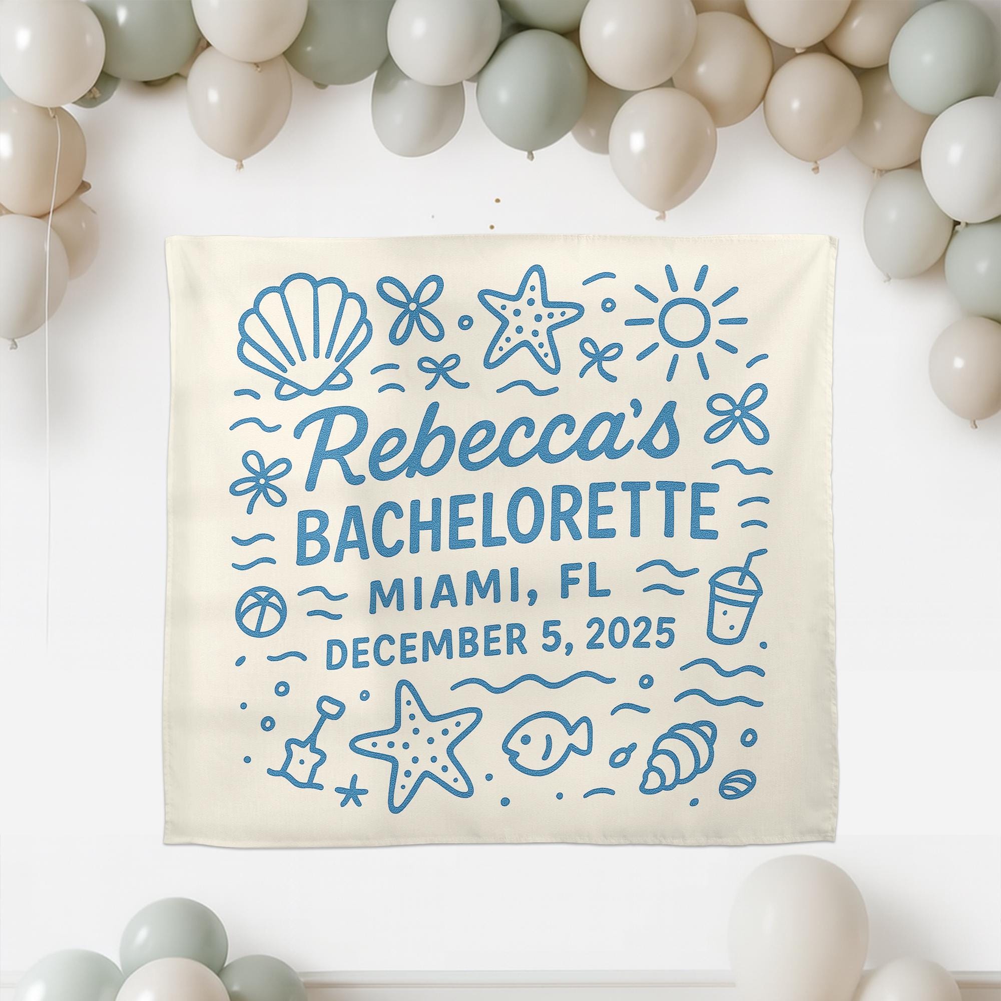 Custom Bachelorette Beach Wedding Party Tapestry | Personalized Beach Theme Wall Hanging
