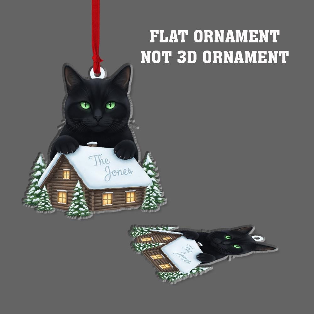 Custom Black Cat Ornament – Personalized Cabin Decoration – Yule Cat Jólakötturinn Folklore