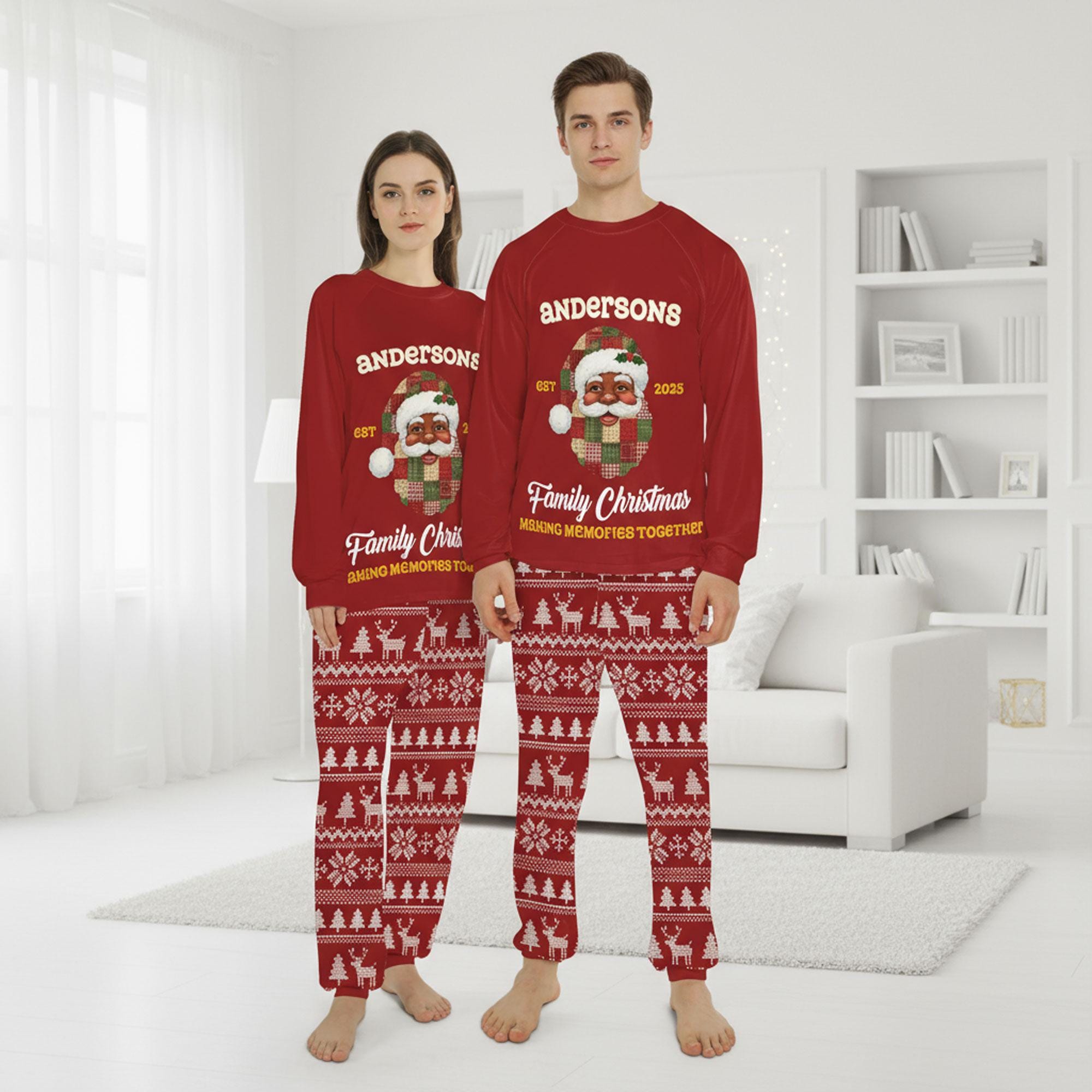 Personalized Family Christmas Pajama Set: Custom Santa PJs, Red Cotton Loungewear