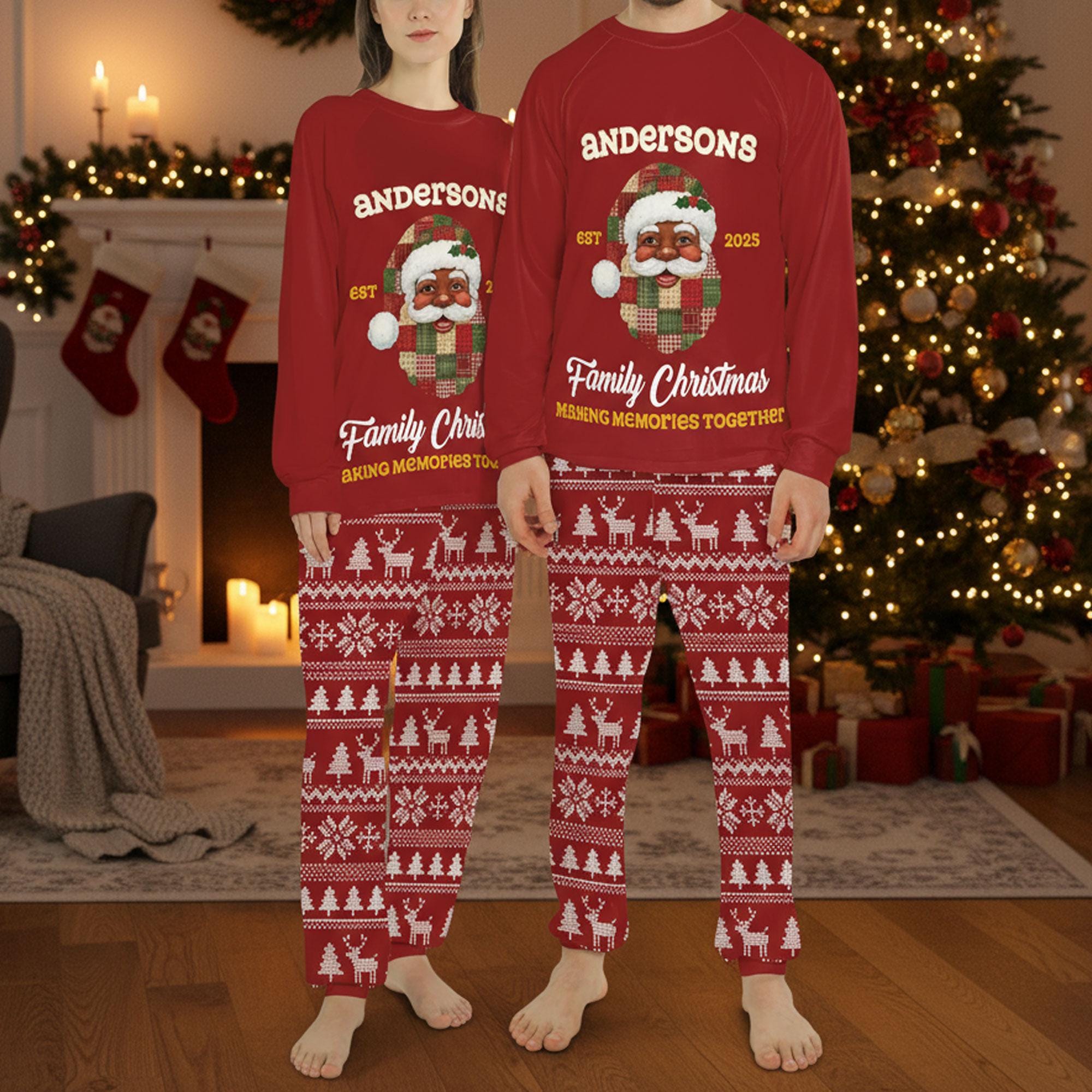 Personalized Family Christmas Pajama Set: Custom Santa PJs, Red Cotton Loungewear