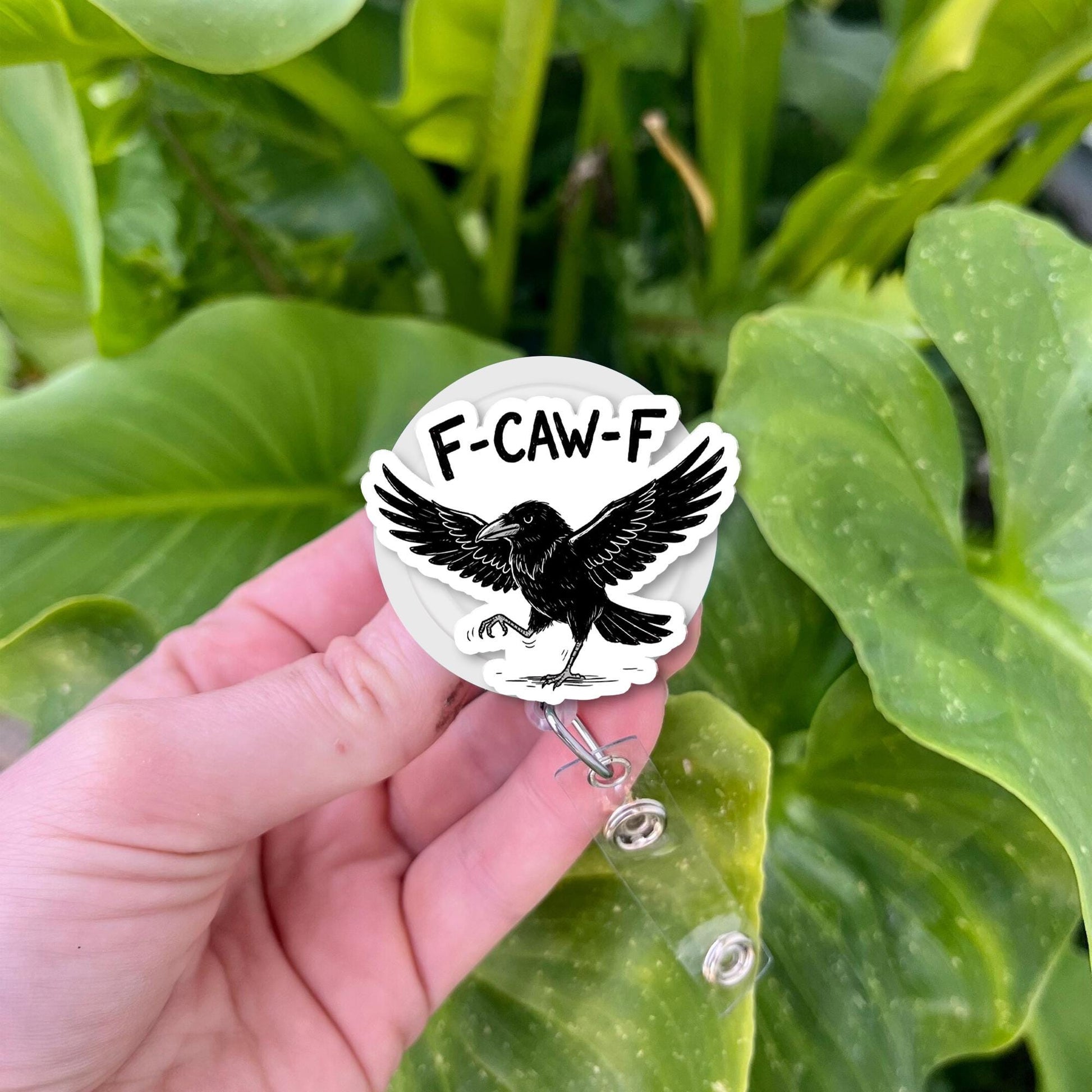 Crow Bird Funny F-CAW-F Badge Reel; Retractable ID Holder Sarcastic Humor