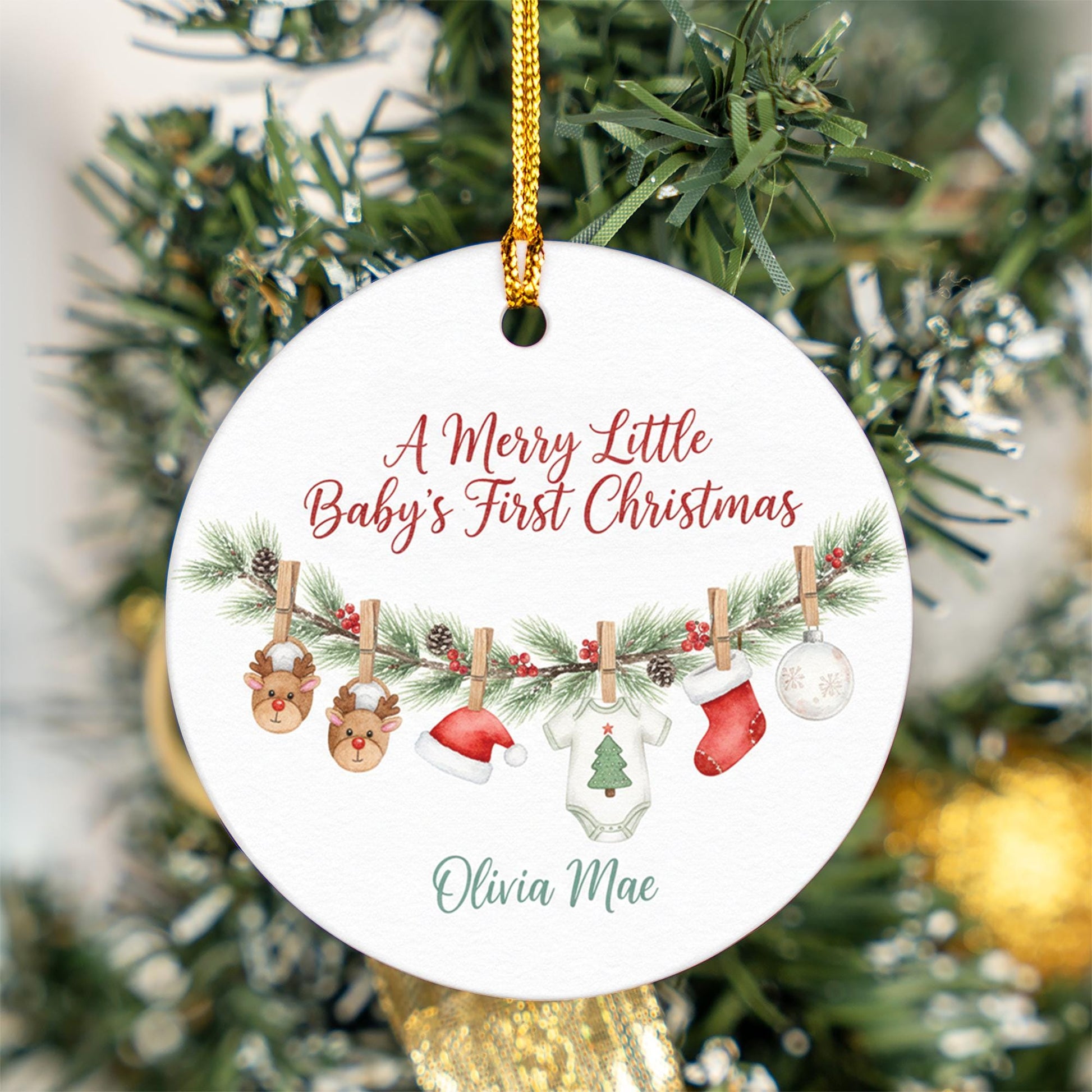 Personalized Baby's First Christmas Ornament - 2025 Ceramic Keepsake Gift