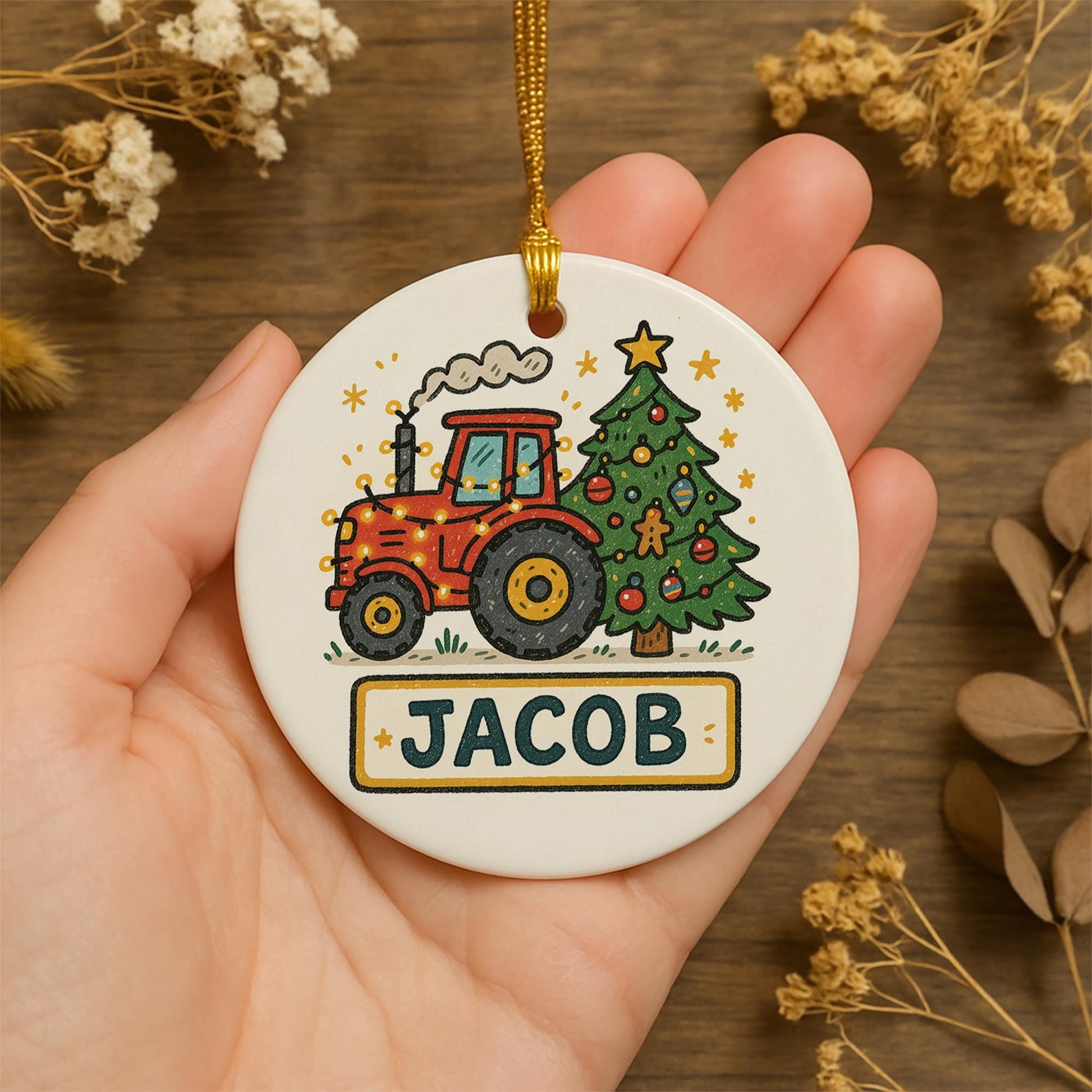 Personalized Baby Tractor Christmas Ornament - Custom Name Farm Boy Gift