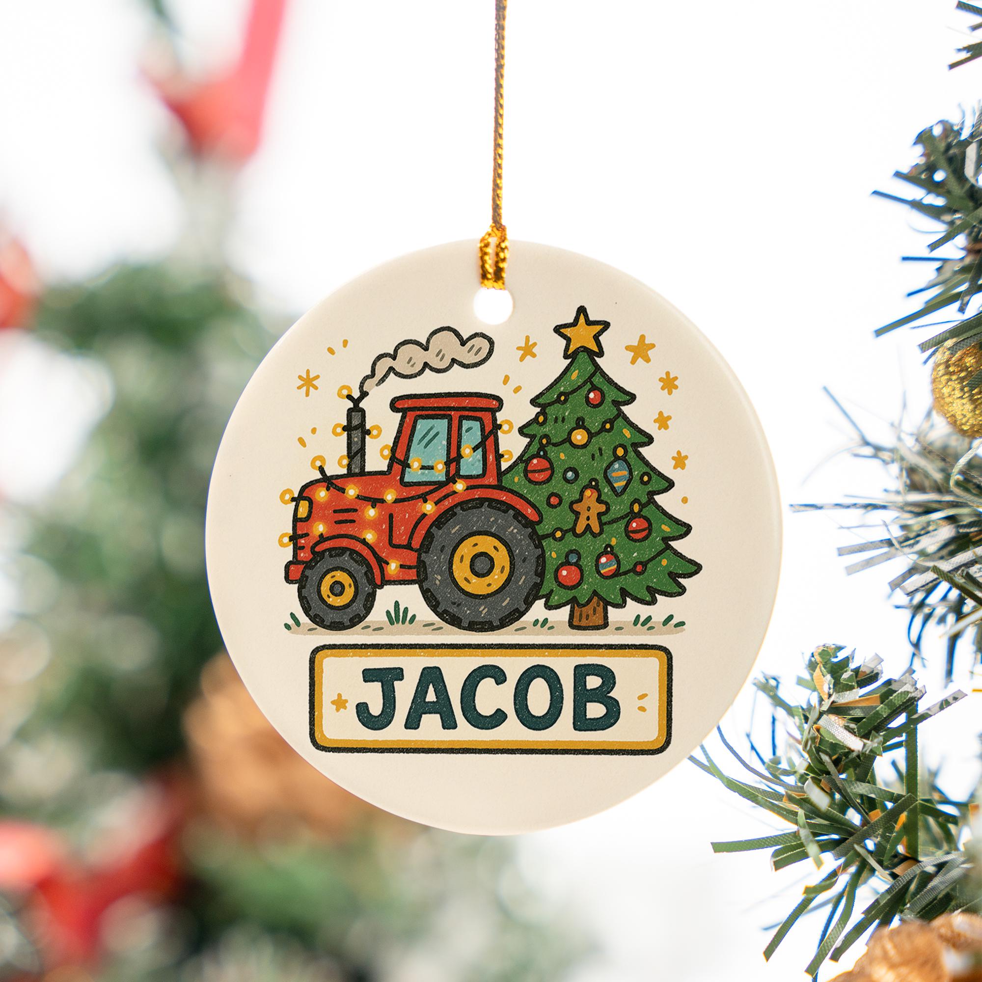 Personalized Baby Tractor Christmas Ornament - Custom Name Farm Boy Gift