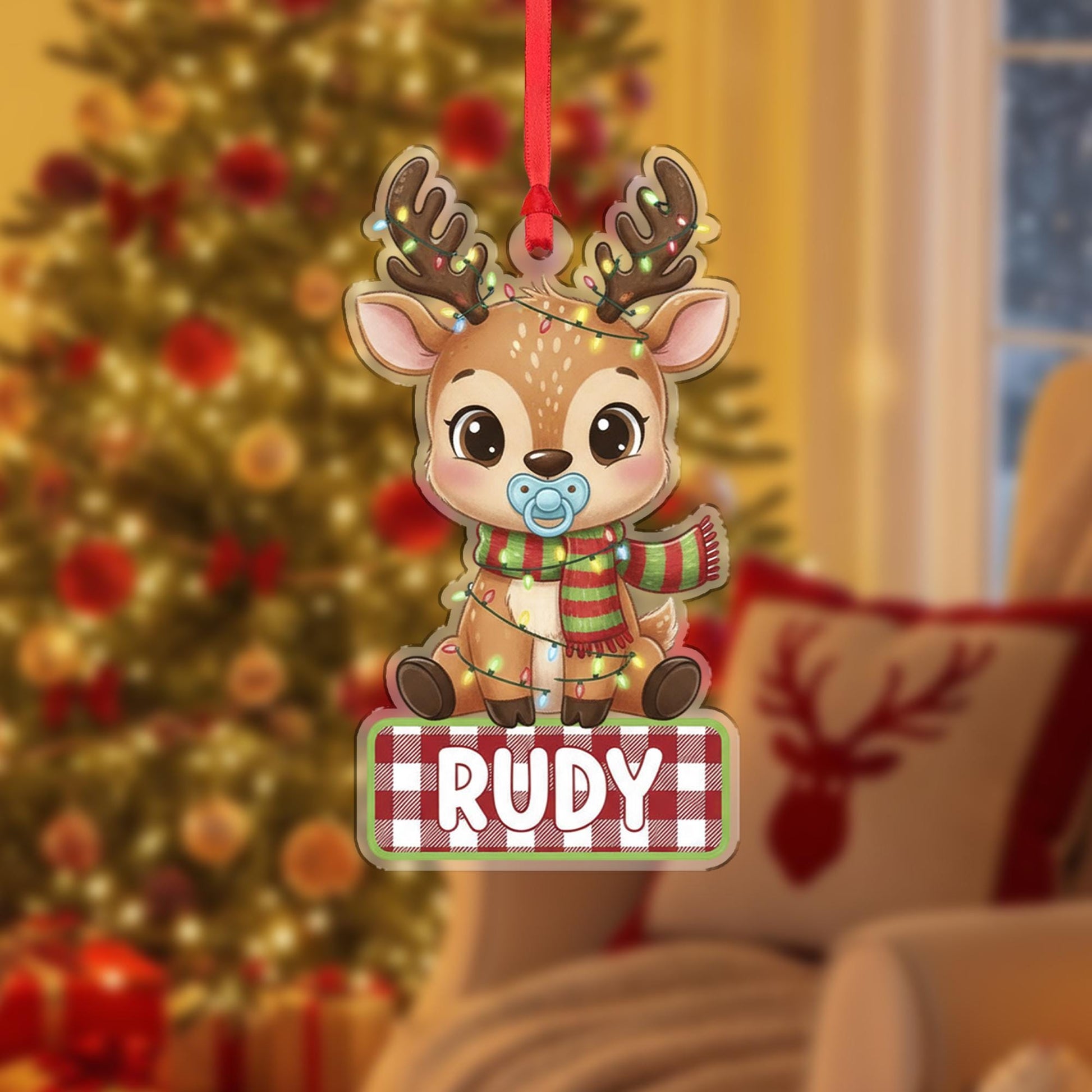 Personalized Baby Reindeer Ornament - Custom Name First Christmas Gift