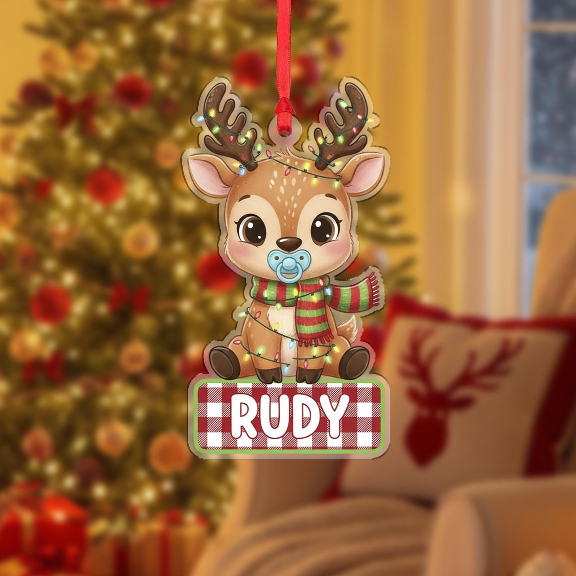 Personalized Baby Reindeer Ornament - Custom Name First Christmas Gift