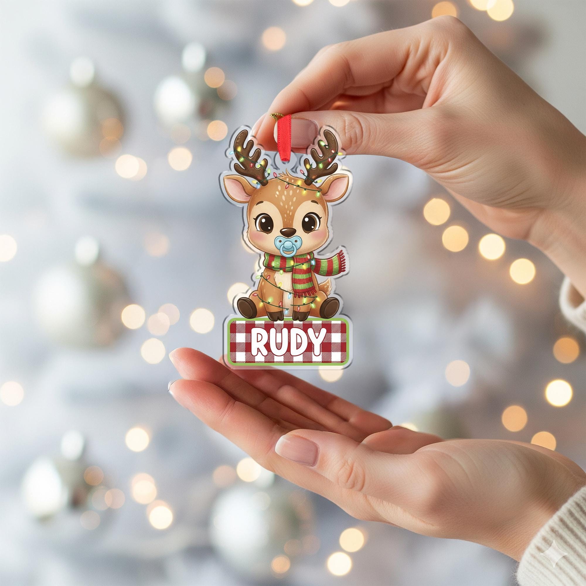 Personalized Baby Reindeer Ornament - Custom Name First Christmas Gift