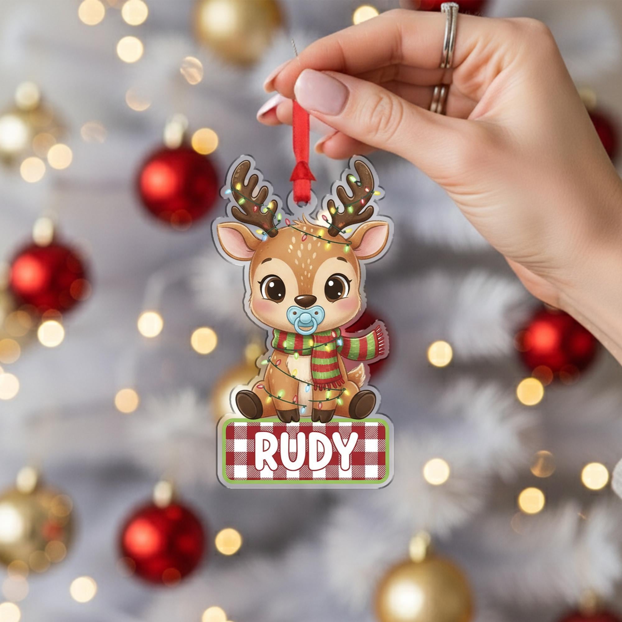 Personalized Baby Reindeer Ornament - Custom Name First Christmas Gift