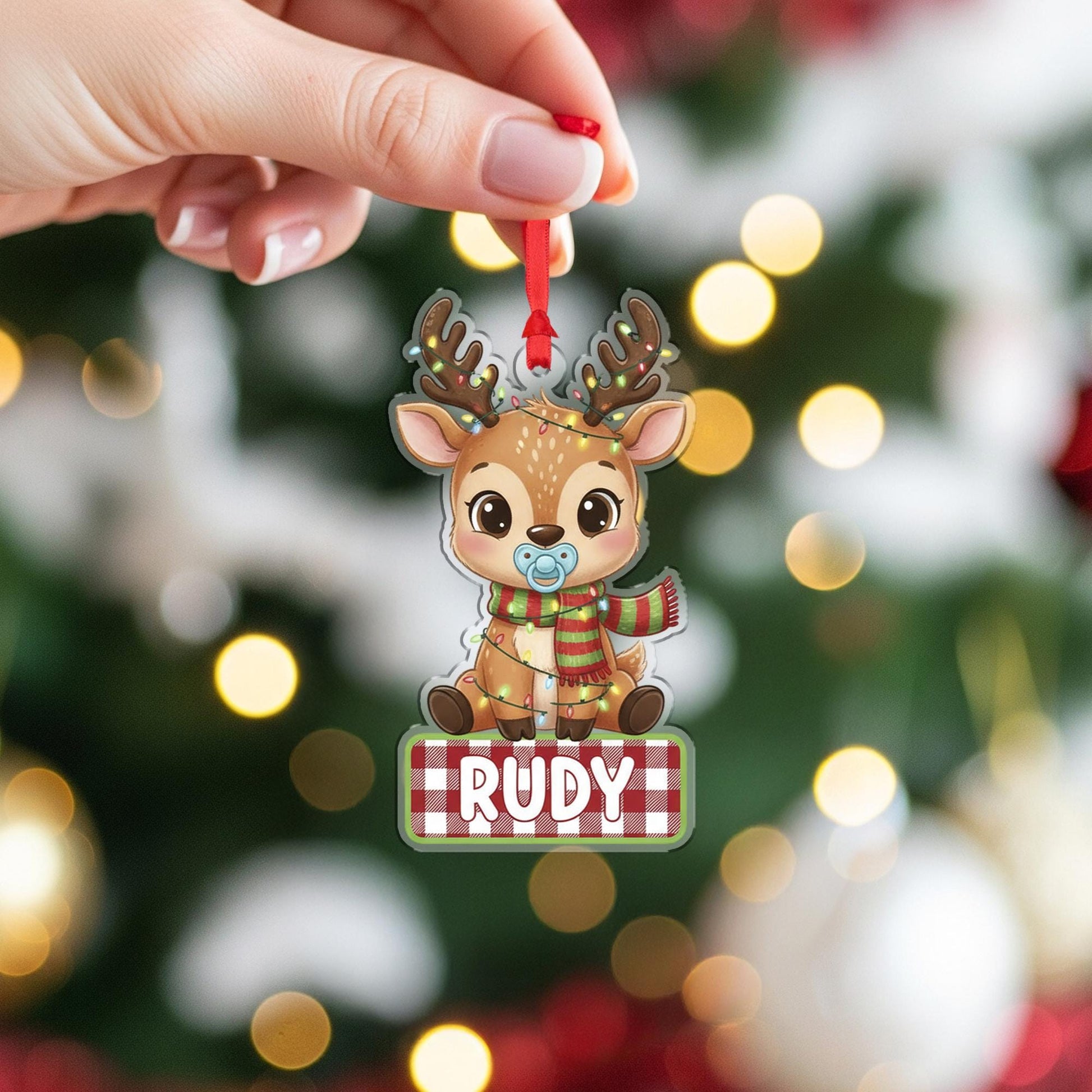 Personalized Baby Reindeer Ornament - Custom Name First Christmas Gift