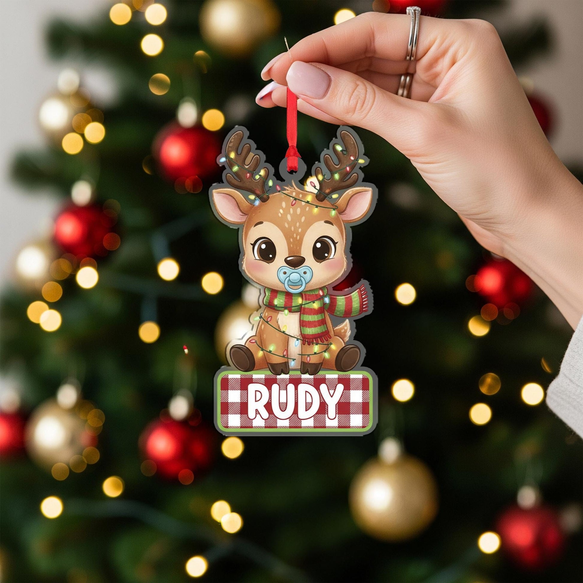 Personalized Baby Reindeer Ornament - Custom Name First Christmas Gift