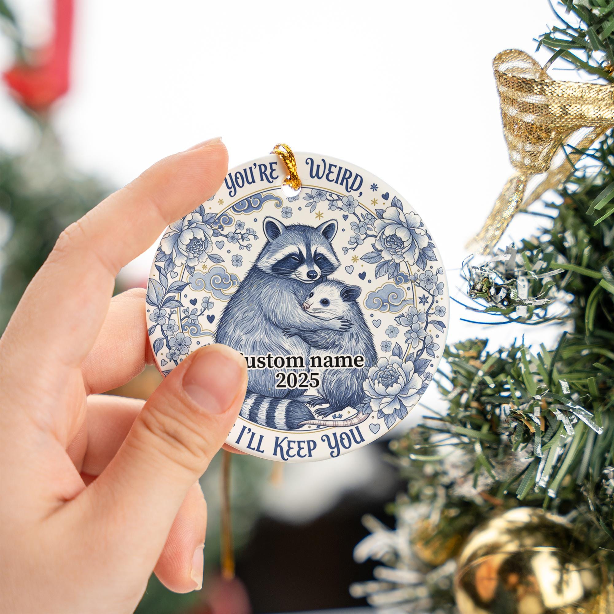 Personalized Raccoon Opossum Ceramic Ornament 2025; Humorous Weird Animal Decor