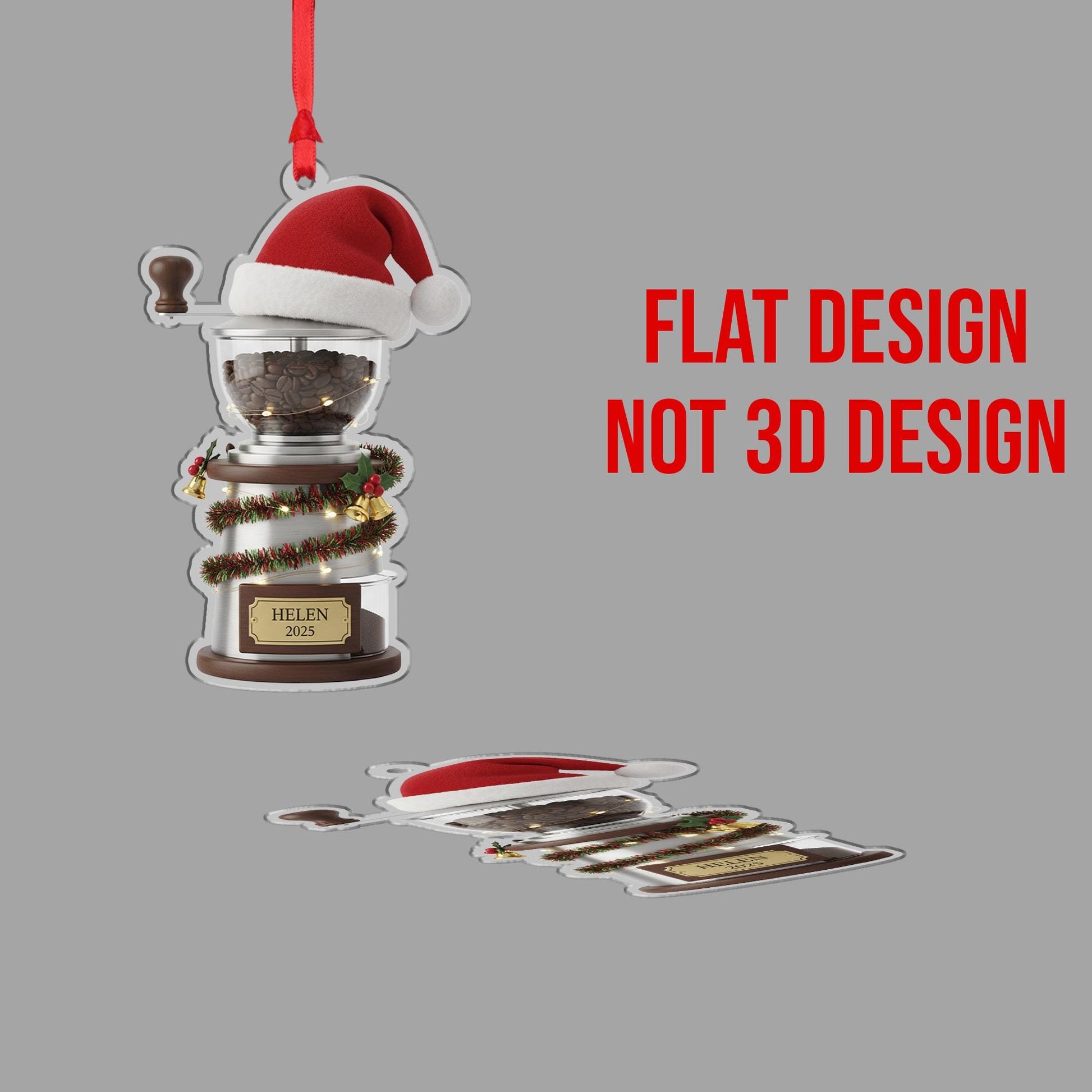 Personalized Coffee Grinder Acrylic Ornament 2025; Manual Mill Barista Decor