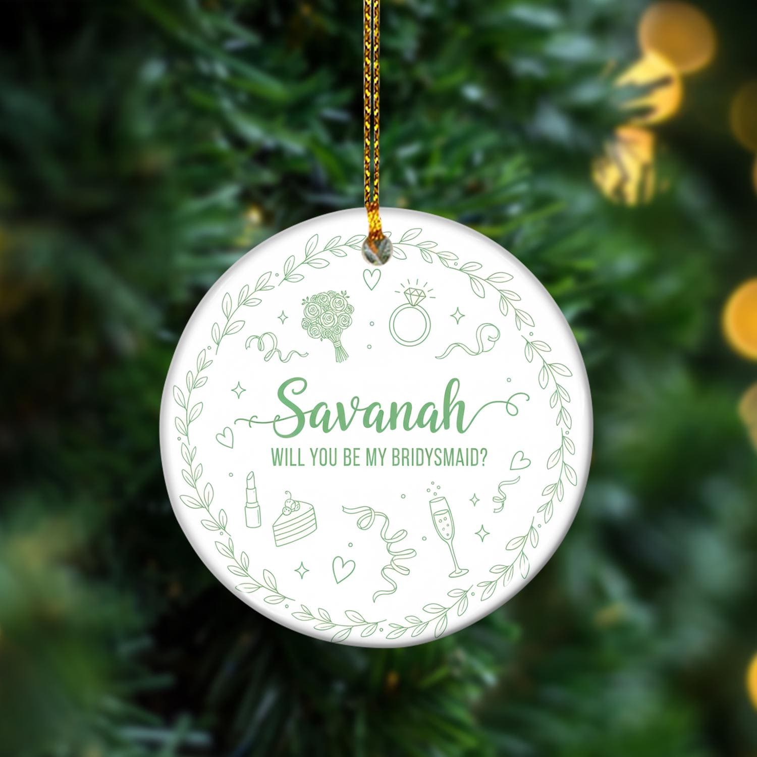 Custom Bridesmaid Ornament – Personalized Wedding Party Ceramic Keepsake – Bridal Proposal Ornament