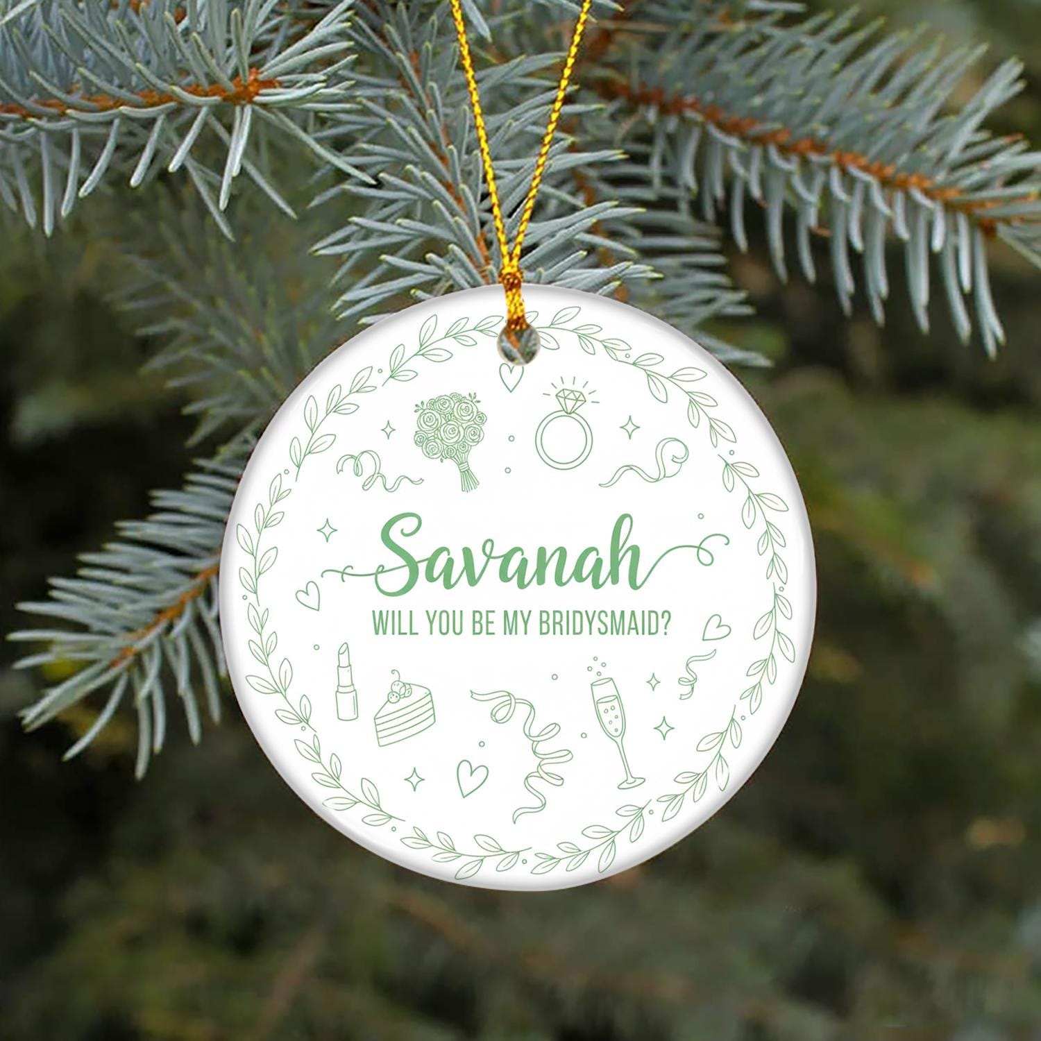 Custom Bridesmaid Ornament – Personalized Wedding Party Ceramic Keepsake – Bridal Proposal Ornament