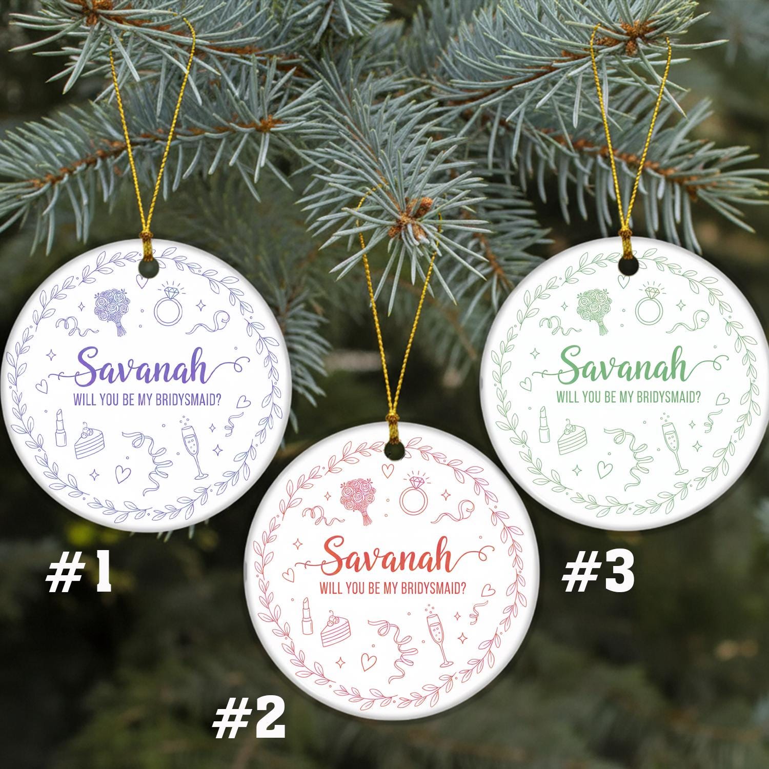 Custom Bridesmaid Ornament – Personalized Wedding Party Ceramic Keepsake – Bridal Proposal Ornament