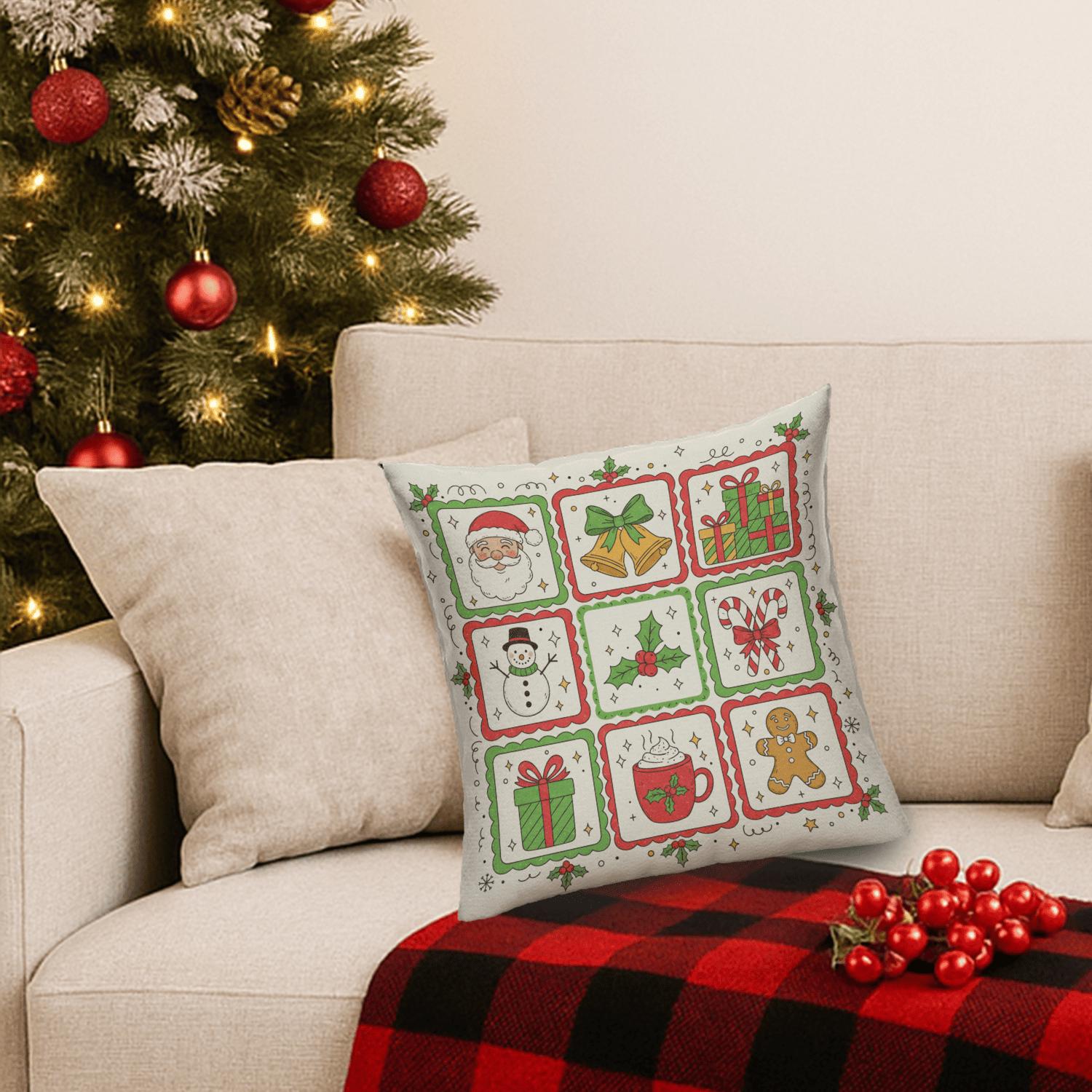 Christmas Pillow – Holiday Decor Cushion – Santa Gingerbread Candy Cane Pillow