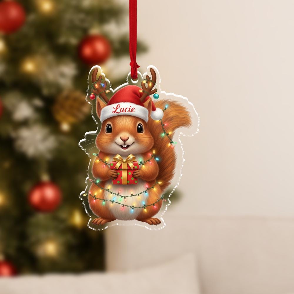 Personalized Squirrel Ornament – Custom Name Christmas Tree Decor – Holiday Animal Ornament