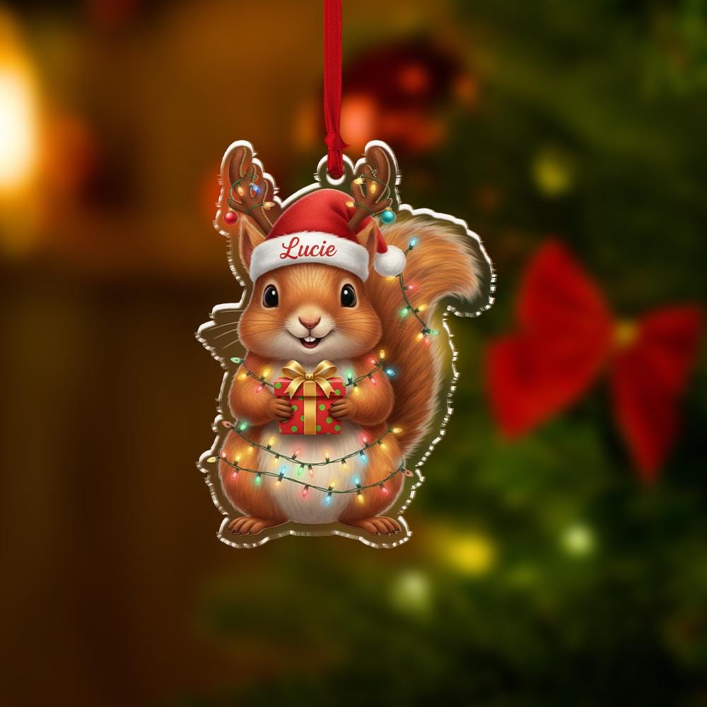 Personalized Squirrel Ornament – Custom Name Christmas Tree Decor – Holiday Animal Ornament